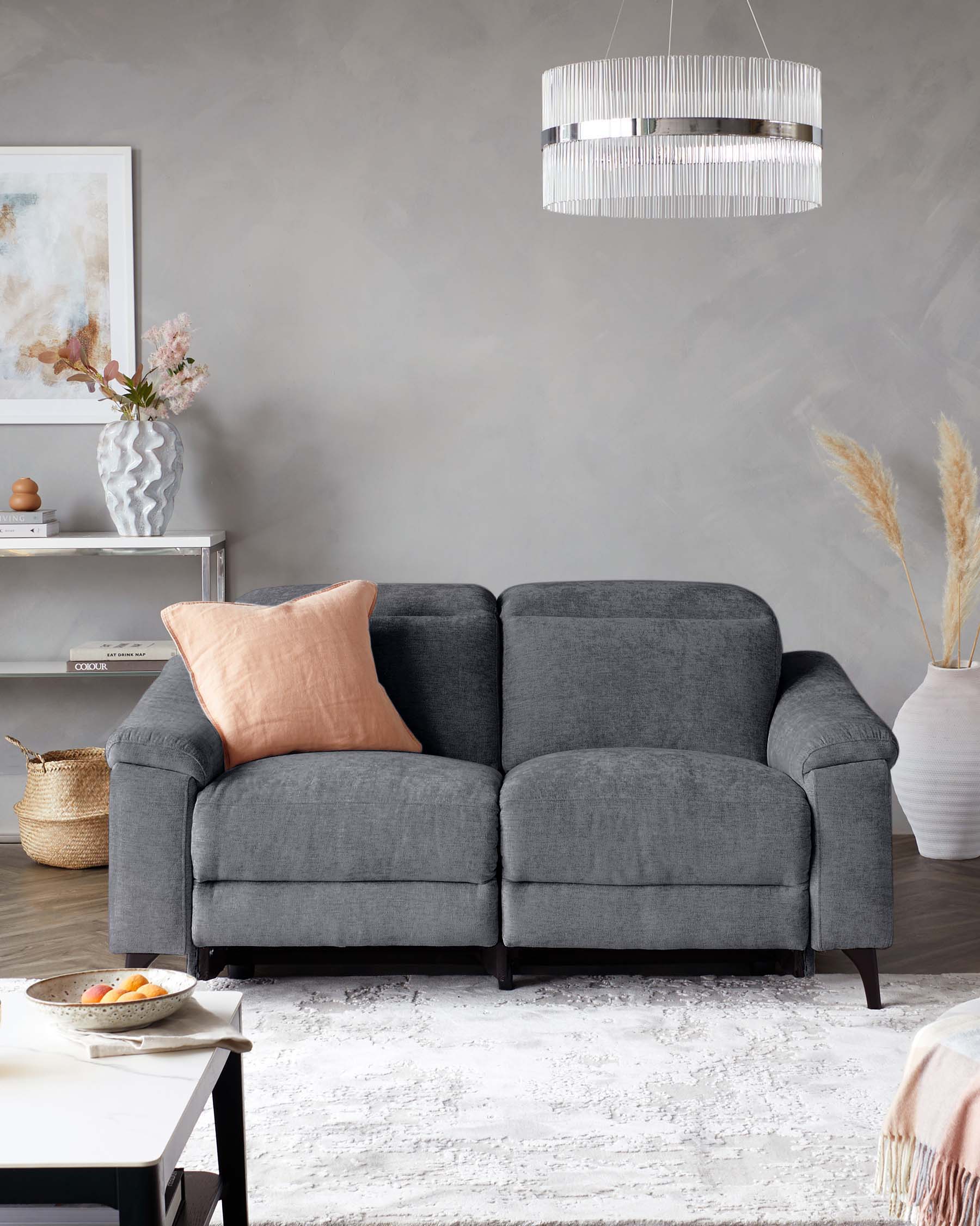 Serene blue grey chenille 2 seater recliner sofa