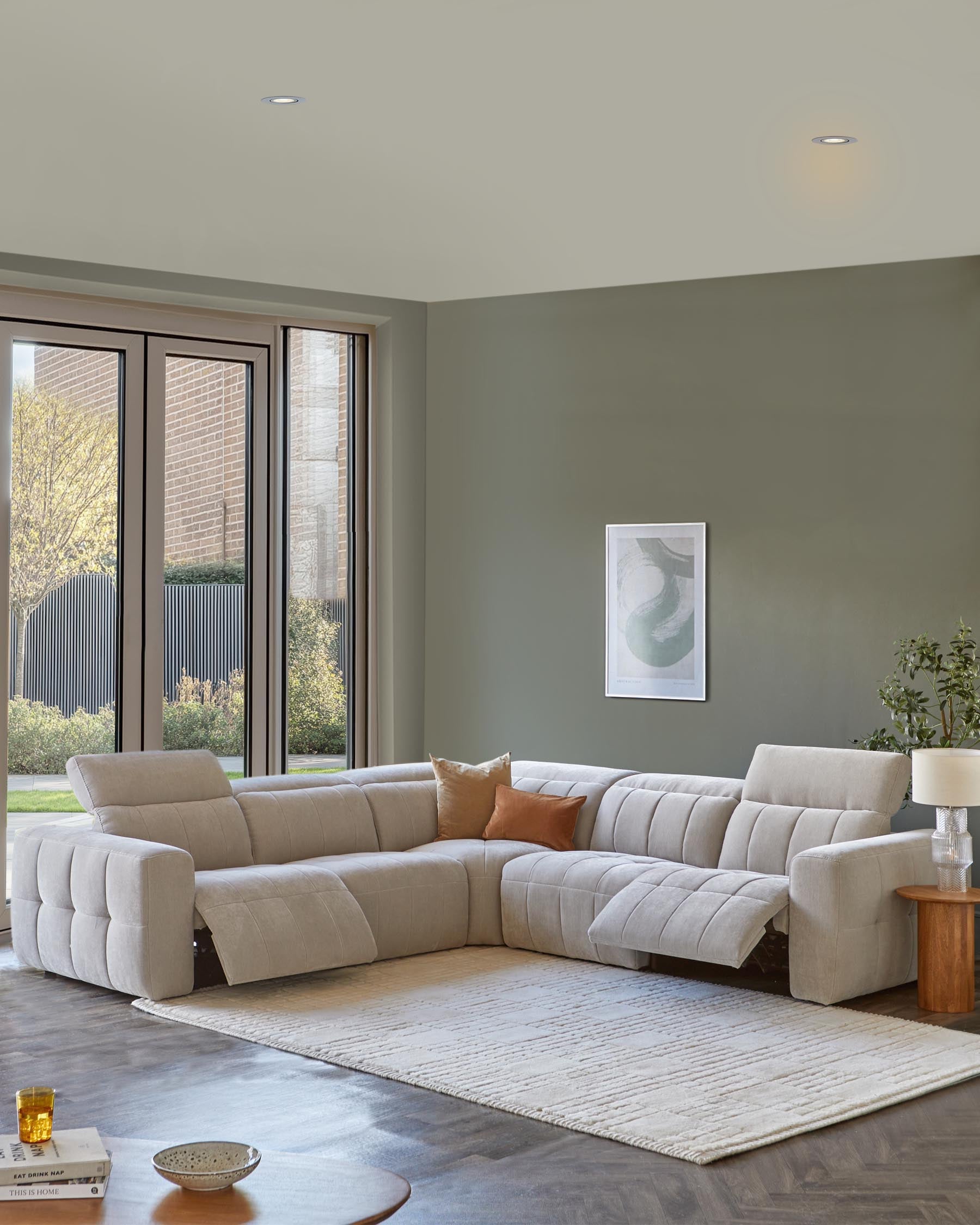 Skye light grey fabric large corner recliner sofa