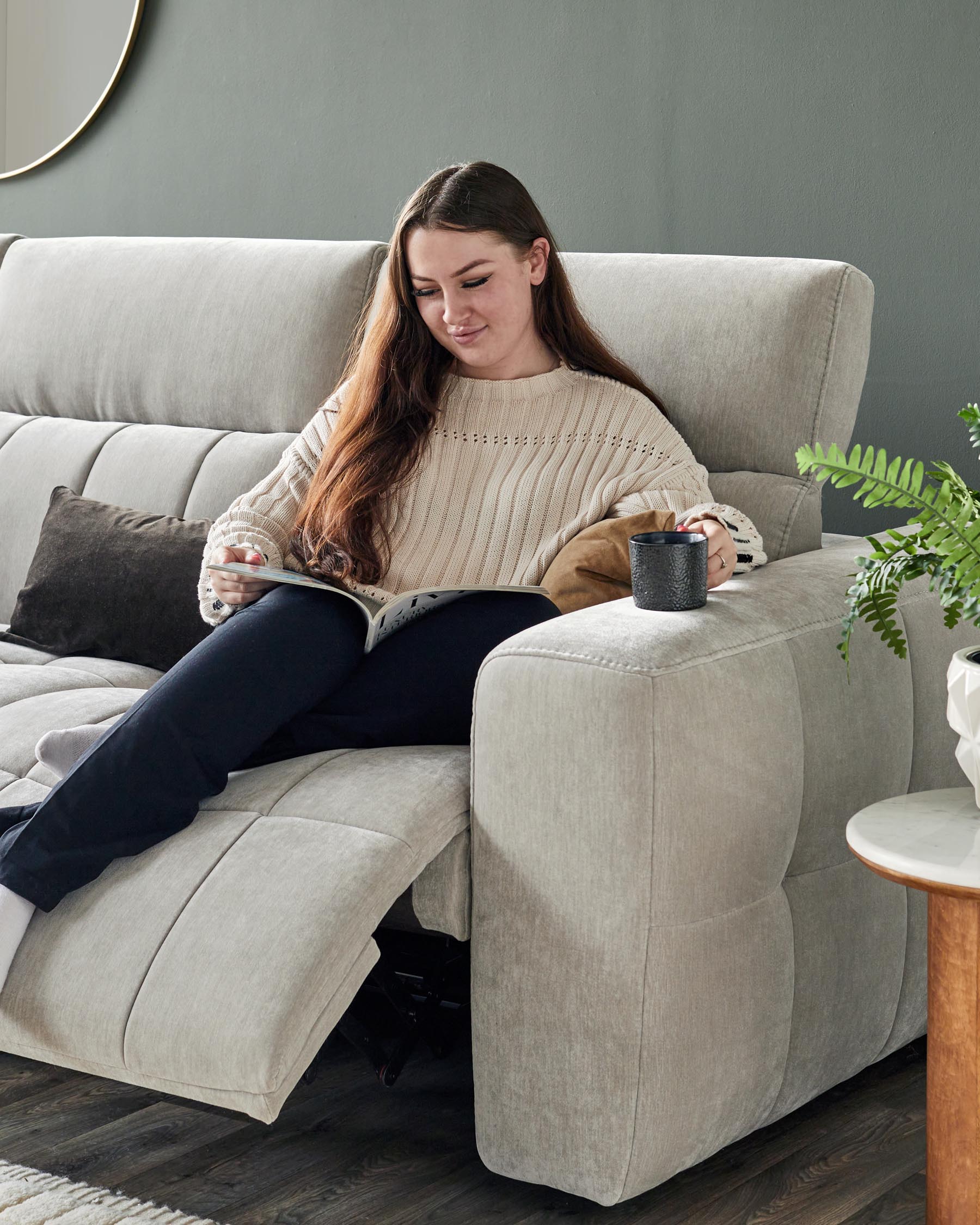 Skye light grey fabric large corner recliner sofa