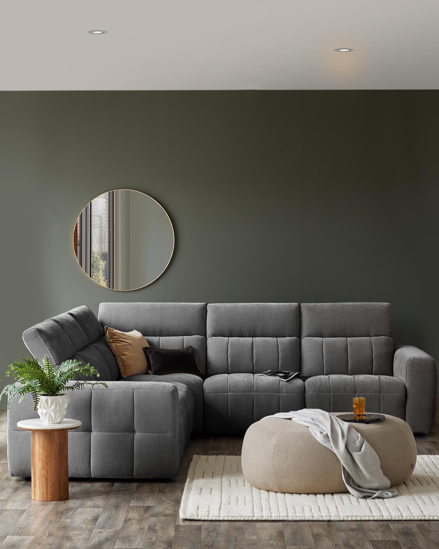 Skye dark grey fabric small corner recliner sofa