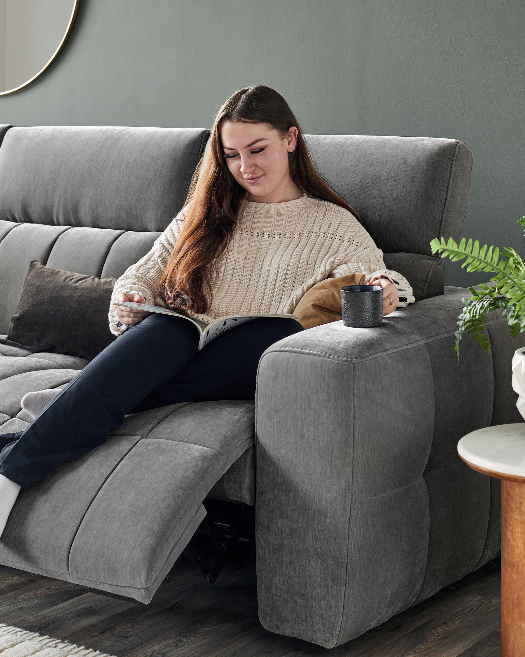 Skye dark grey fabric small corner recliner sofa