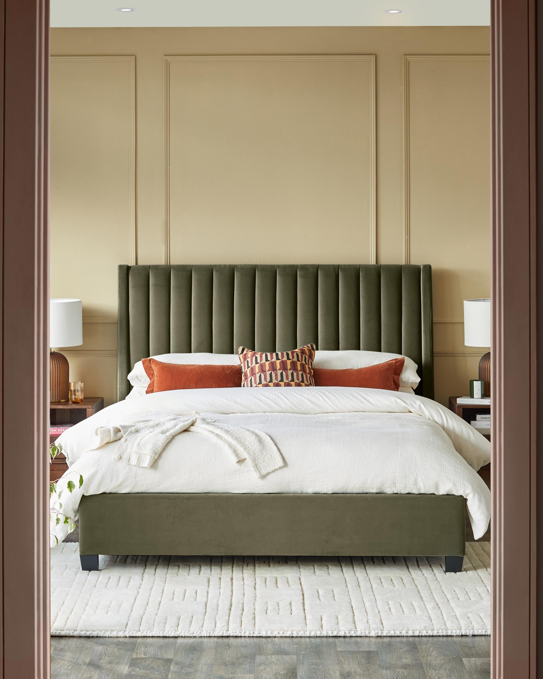 Amalfi olive green velvet double ottoman storage bed