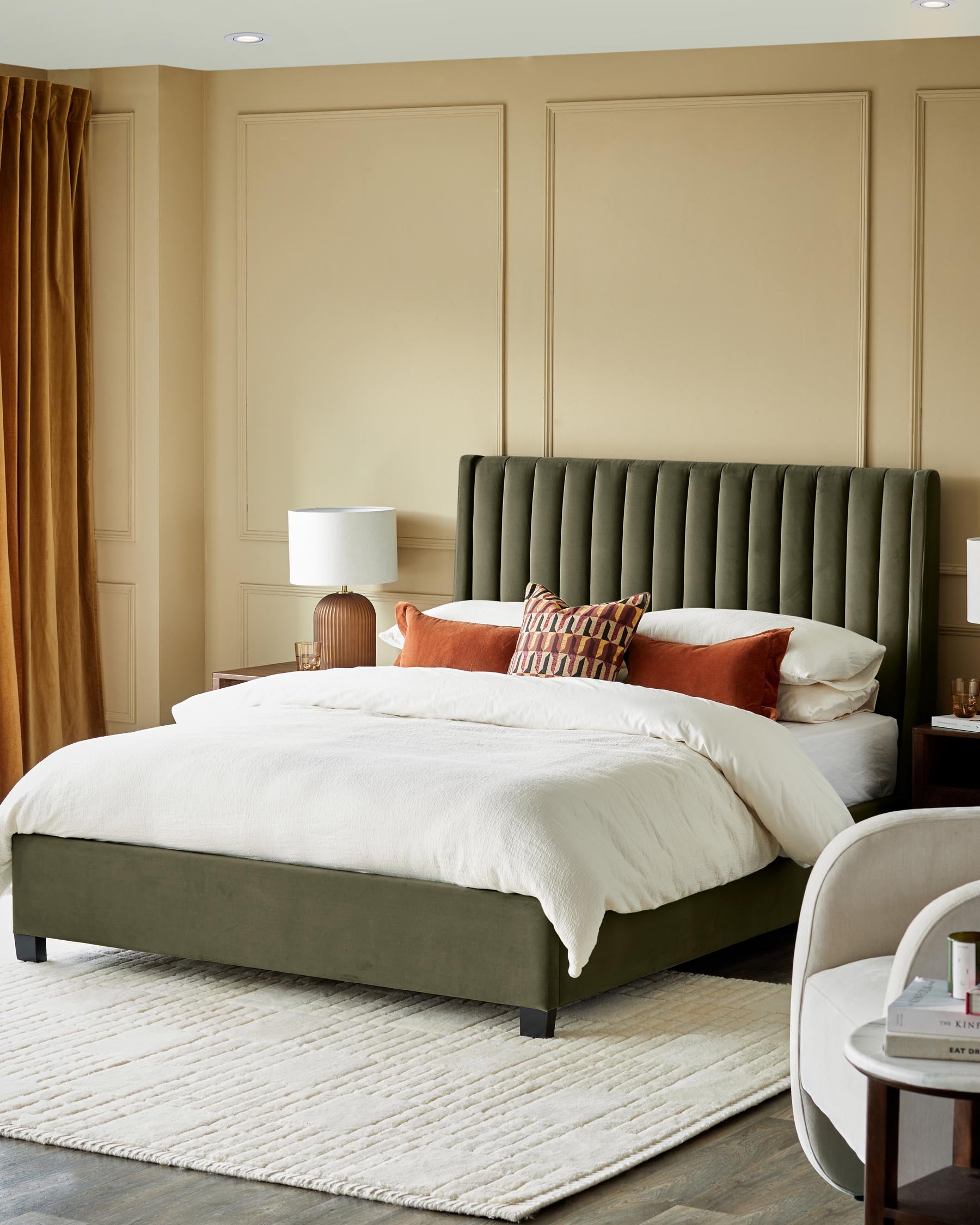 Amalfi olive green velvet double ottoman storage bed