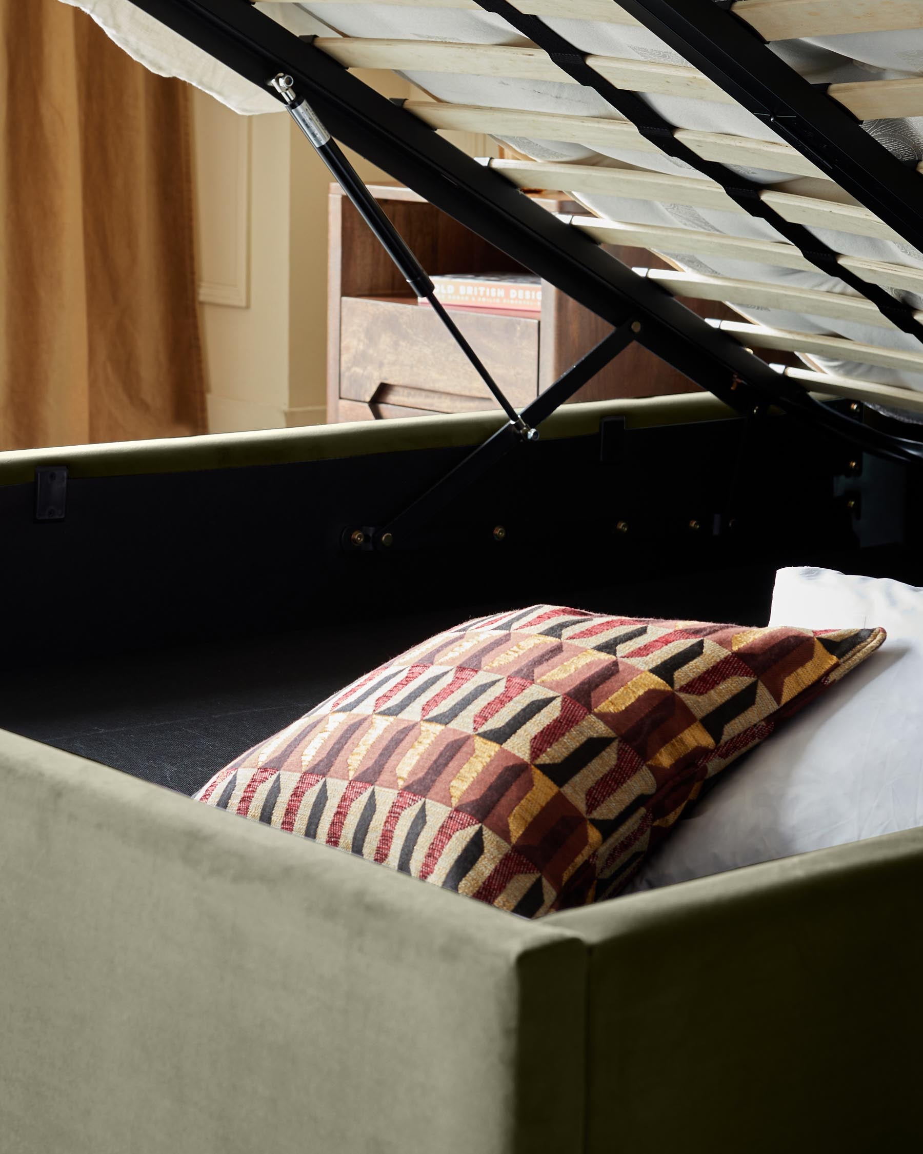 Amalfi olive green velvet super king size ottoman storage bed