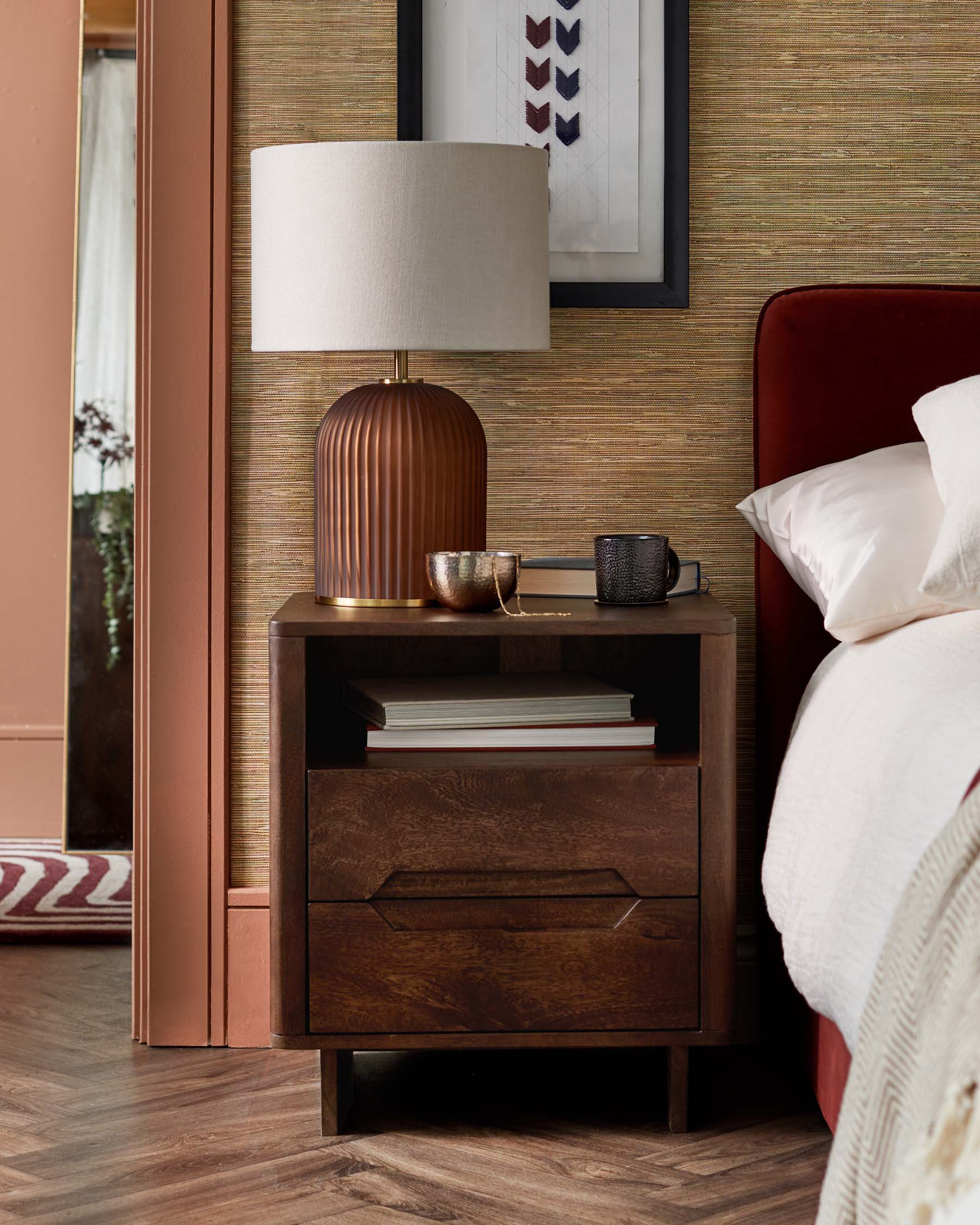 Bryce dark mango wood 2 drawer bedside table