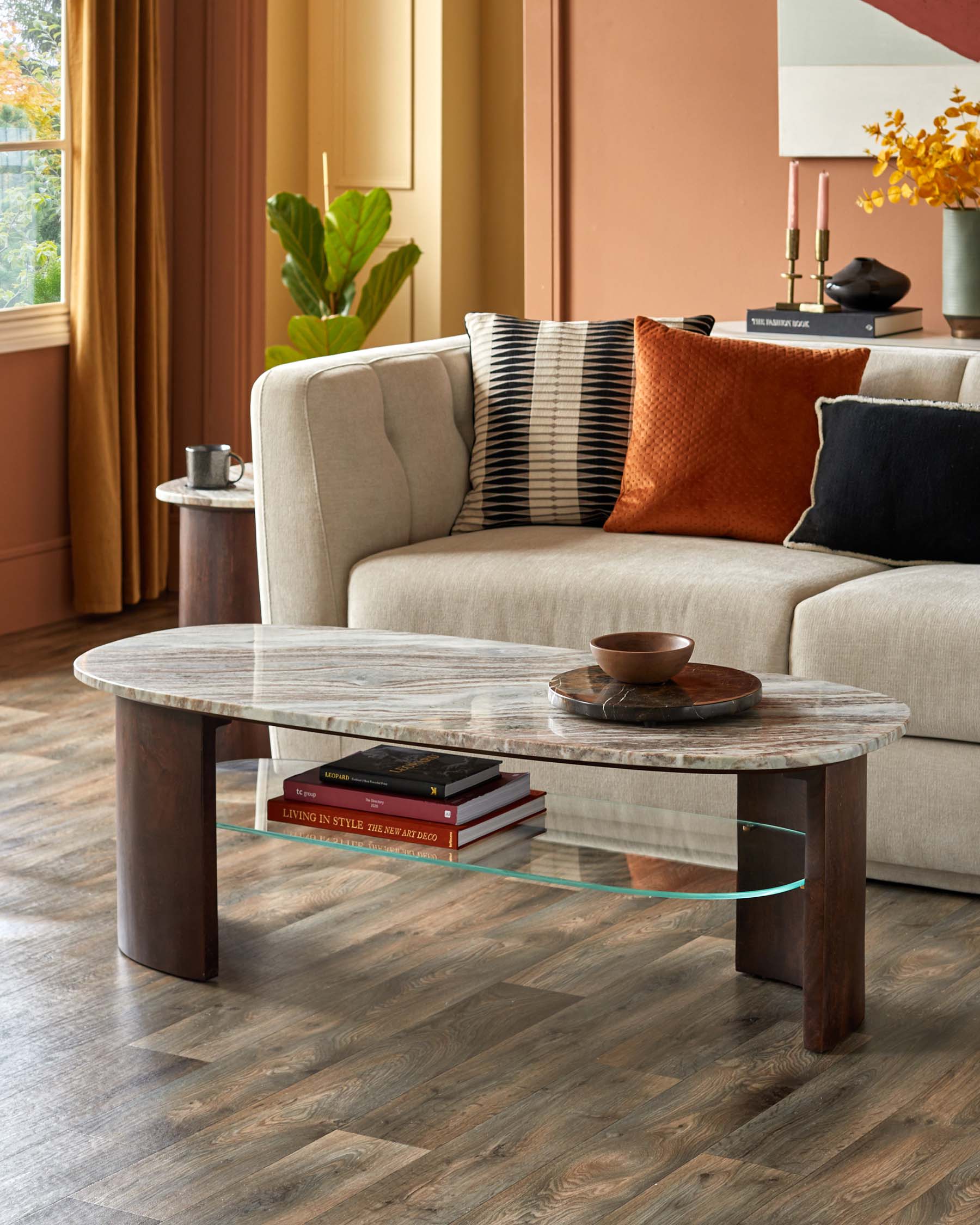 Adalynn marble coffee table with mango wood