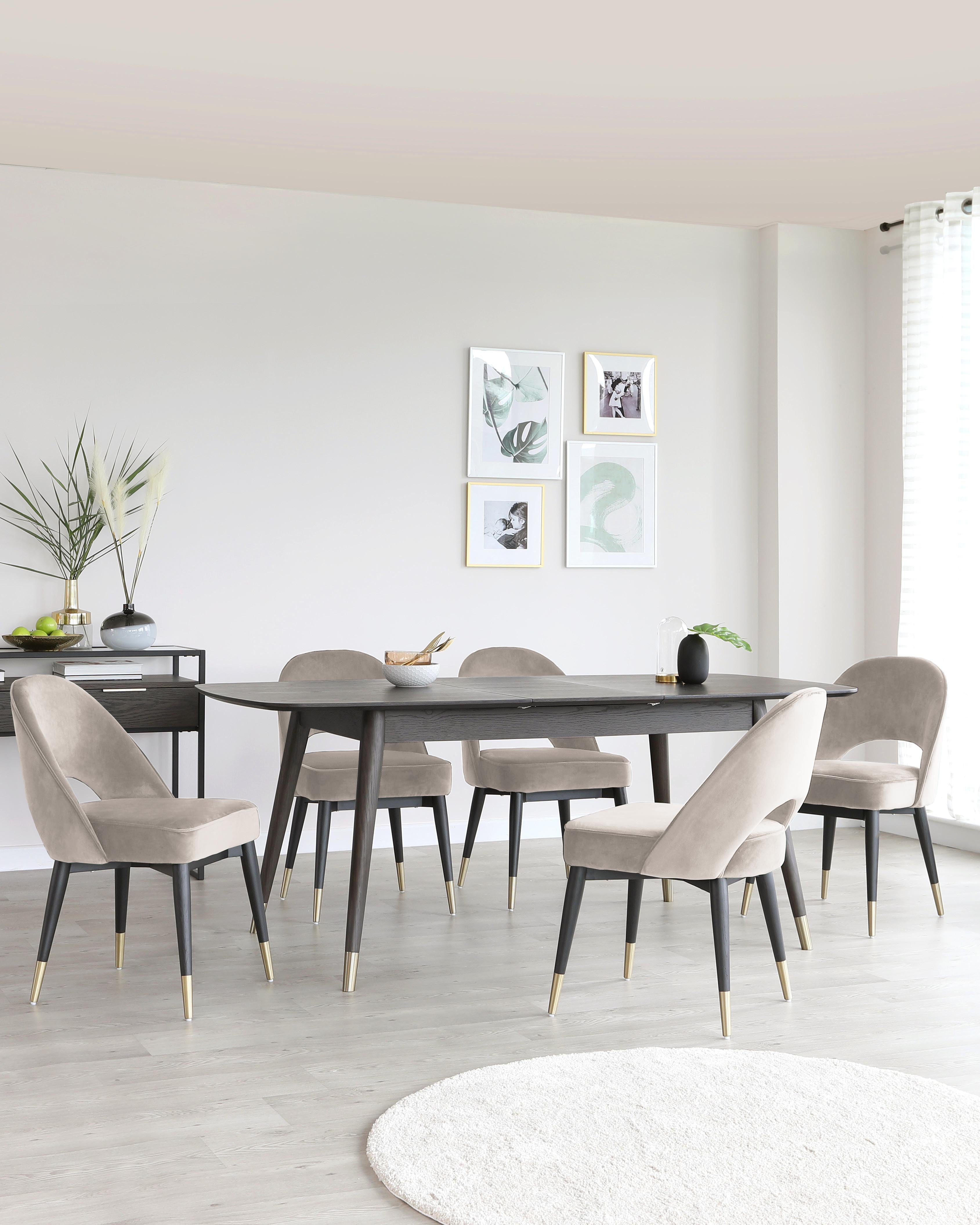 Clover 6 to 8 seater table and 6 Clover champagne dining chairs set