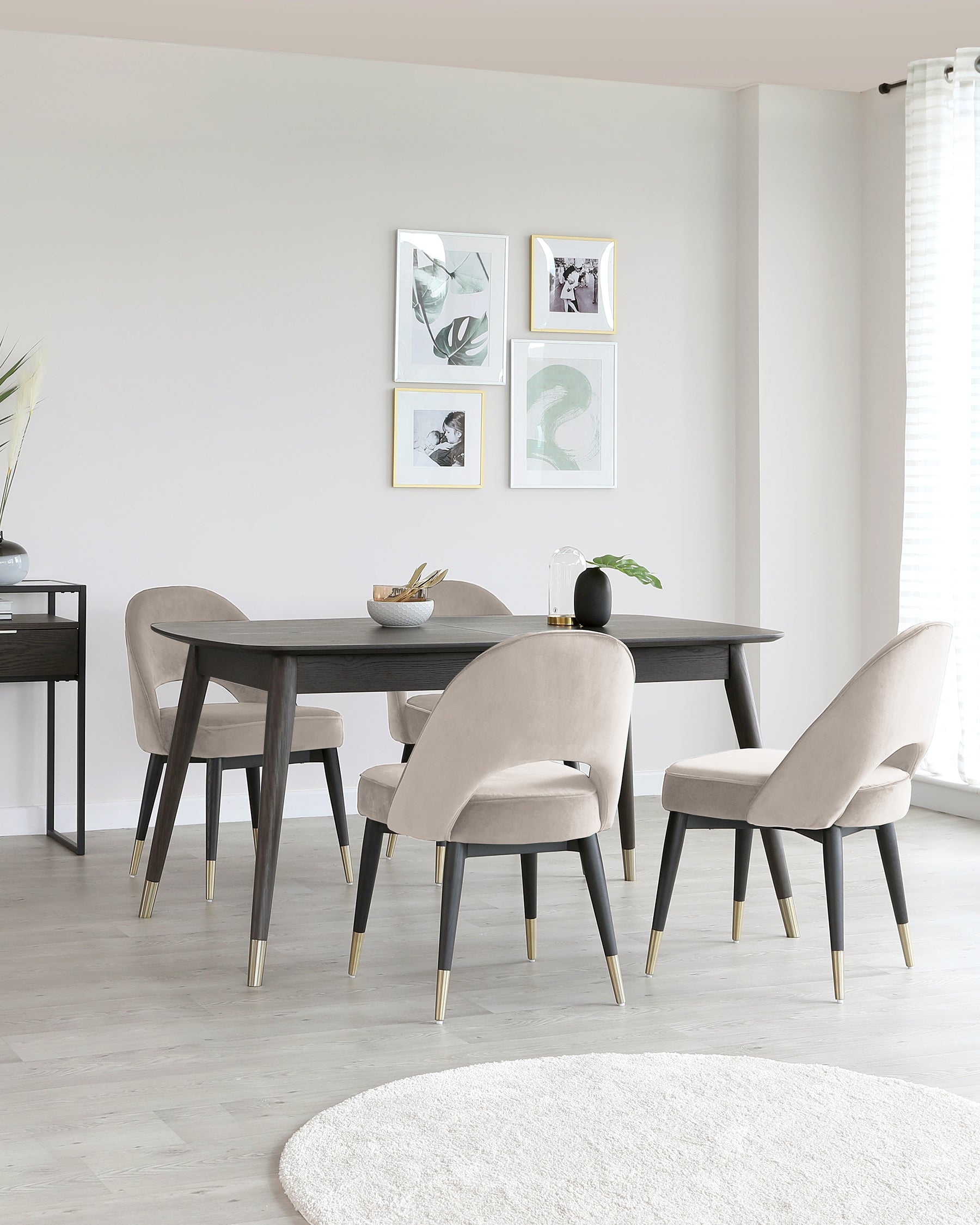 Clover 6 to 8 seater table and 6 Clover champagne dining chairs set