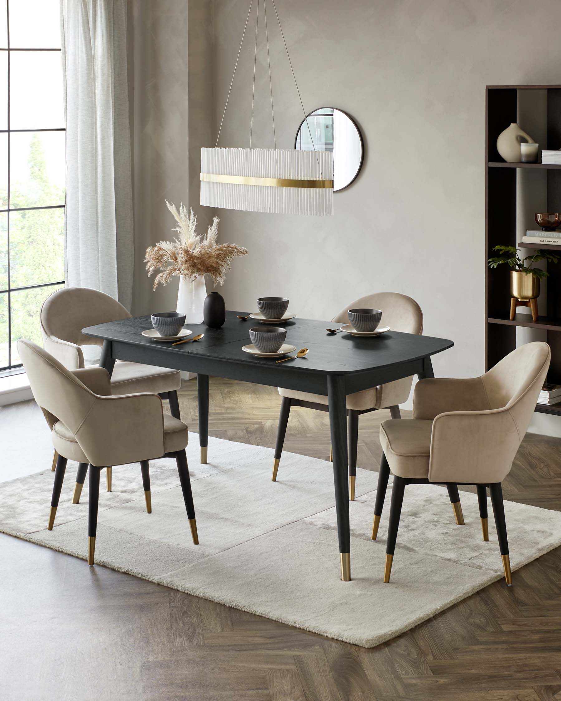 Clover 6 to 8 seater table and 6 Clover champagne dining armchairs set