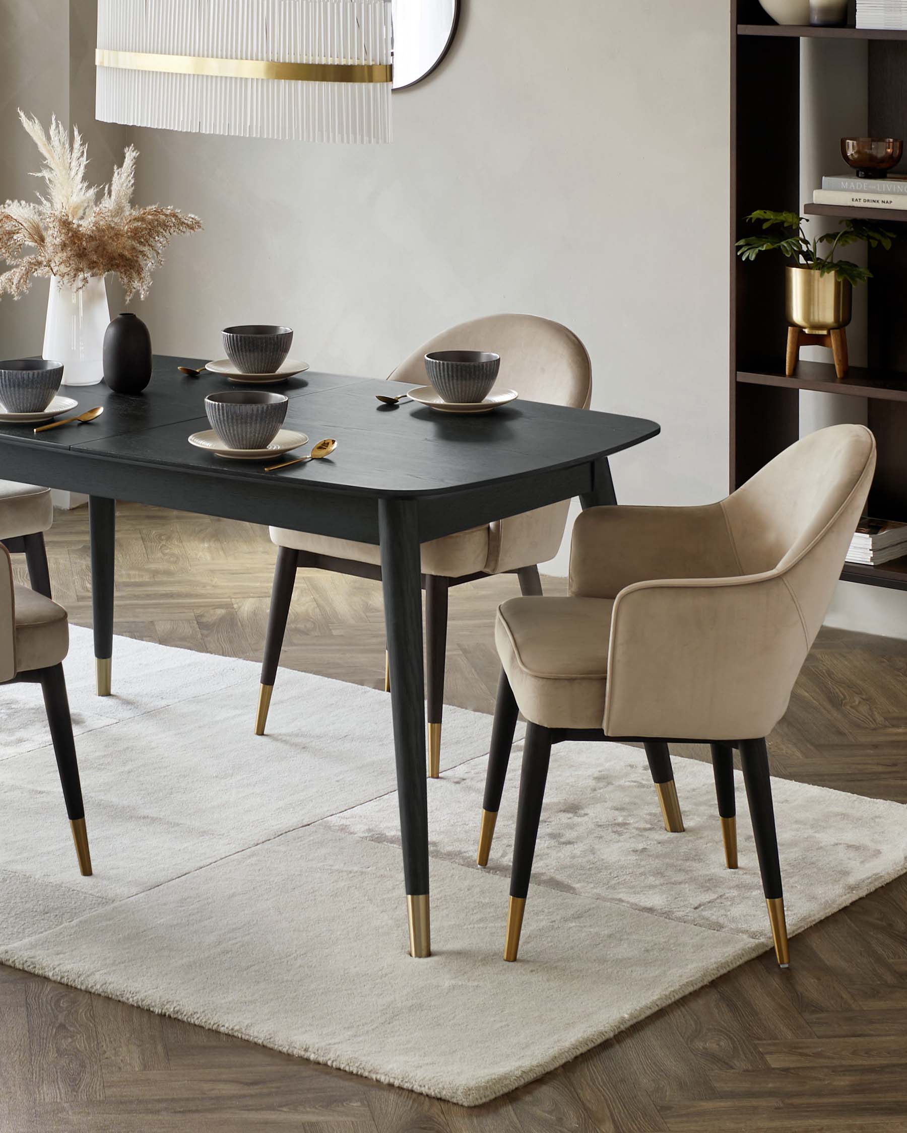 Clover 6 to 8 seater table and 6 Clover champagne dining armchairs set
