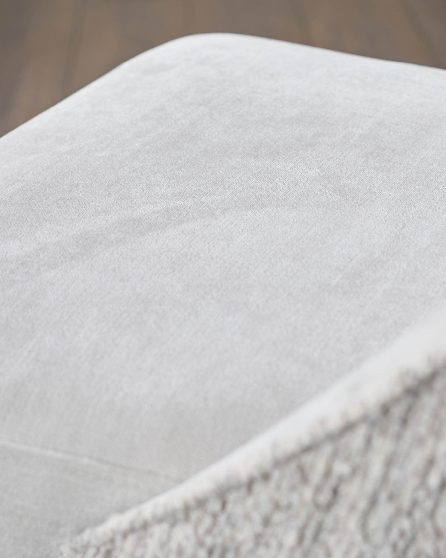 Scarlett cream boucle and natural grey chenille dining chair