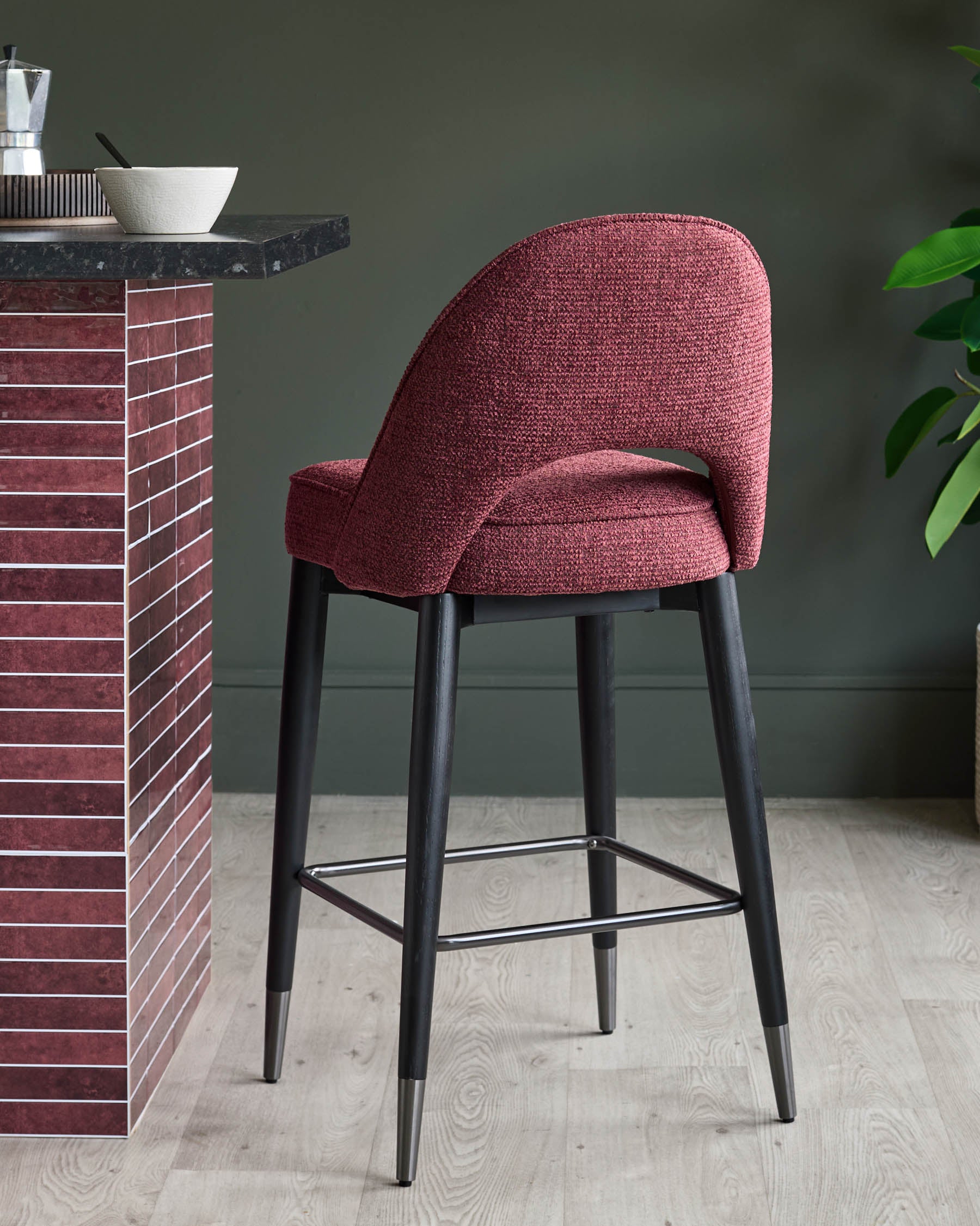 Clover berry red chunky fabric bar stool