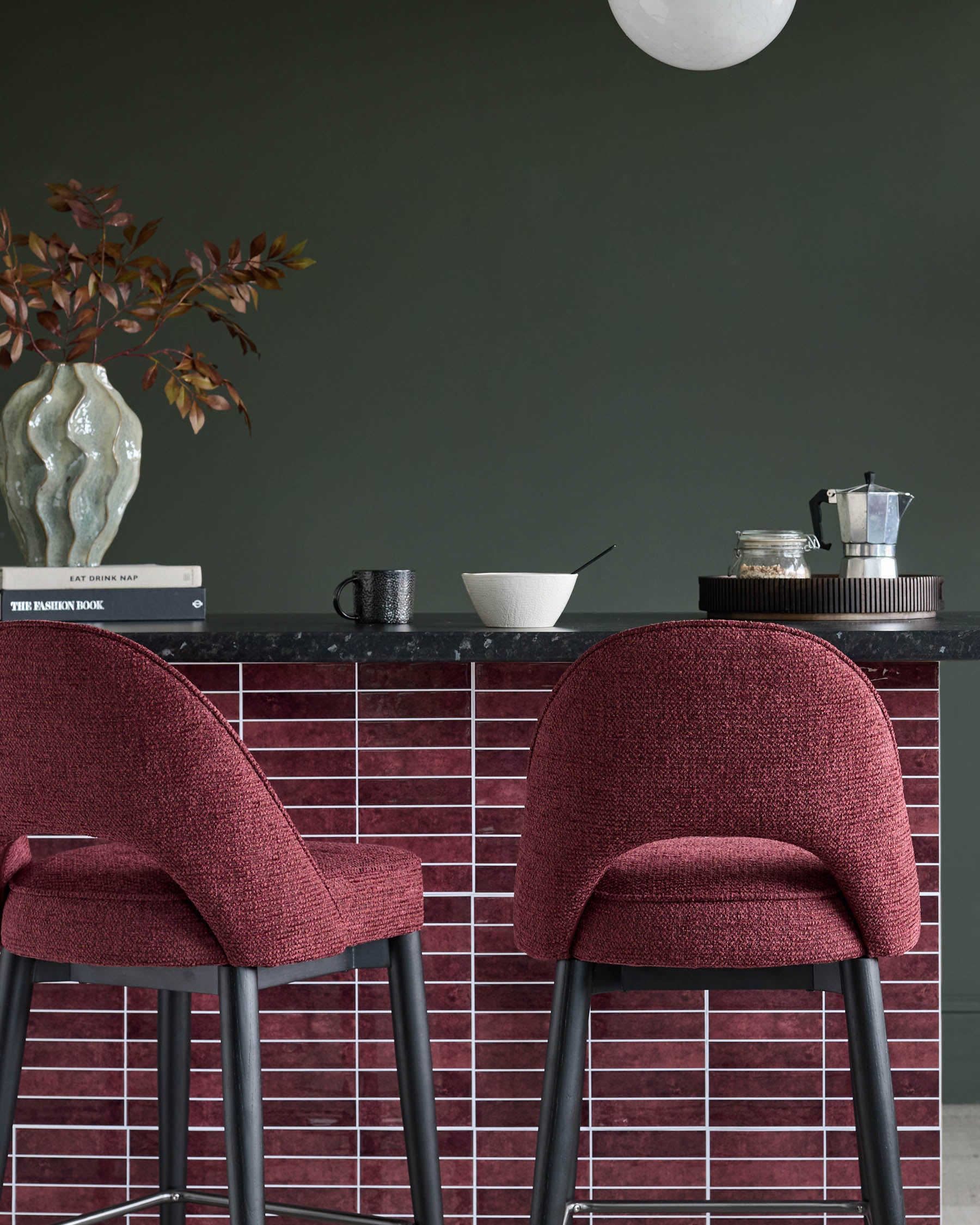 Clover berry red chunky fabric bar stool