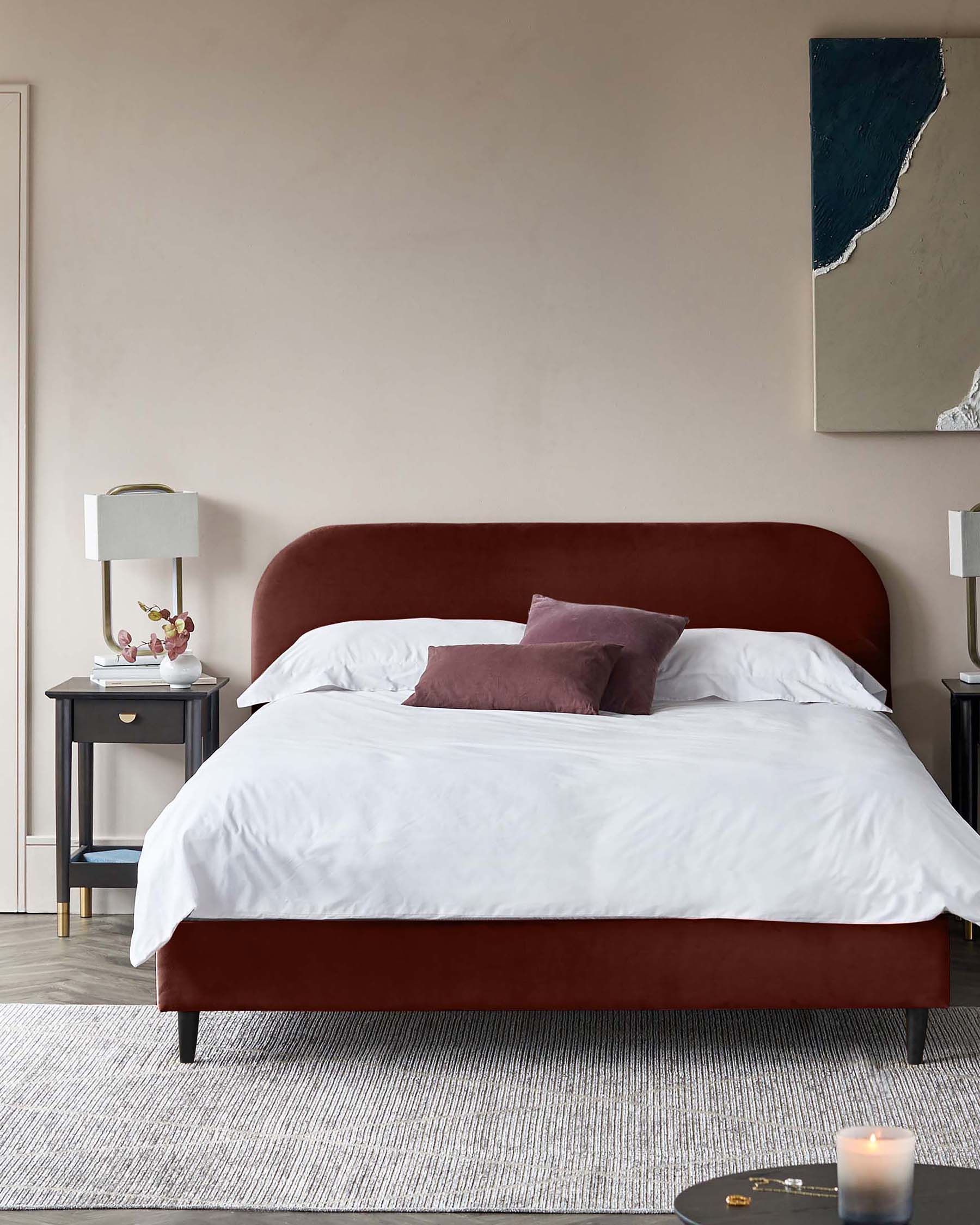Hampton toffee red velvet double bed