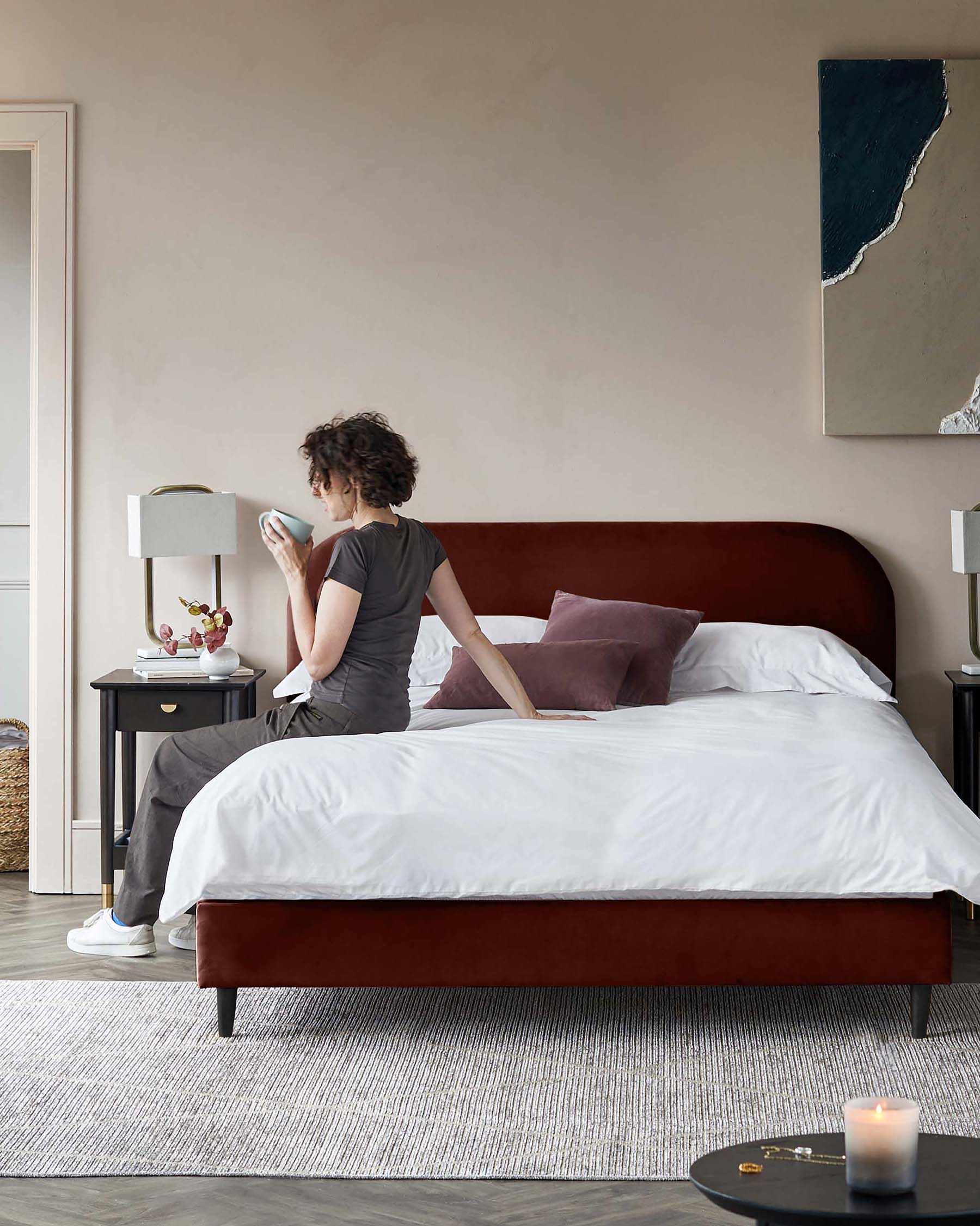 Hampton toffee red velvet double bed