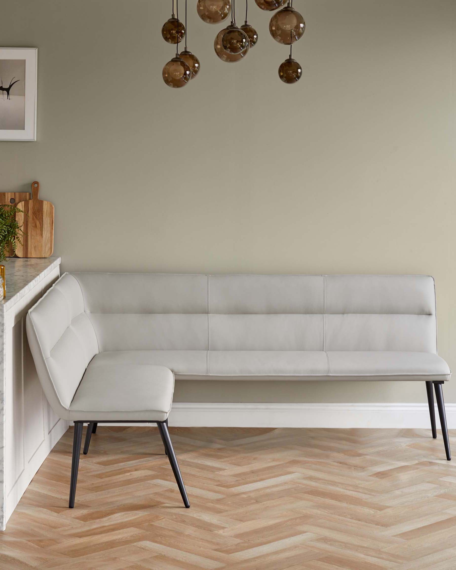 Seth light grey faux leather left hand corner 5 seater dining bench