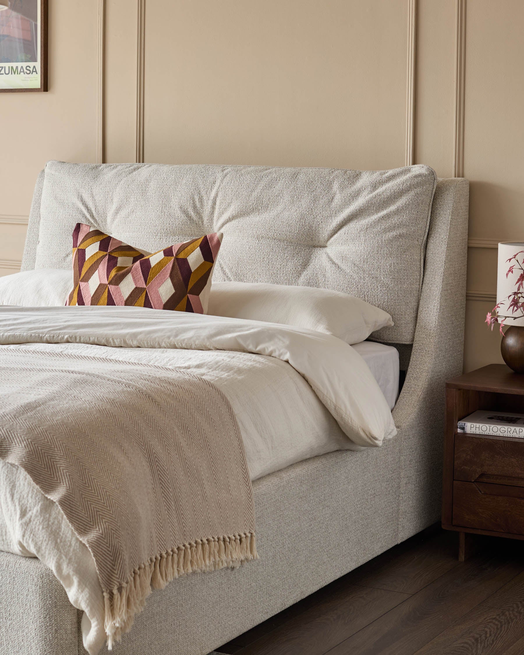 Siesta natural fabric double ottoman storage bed