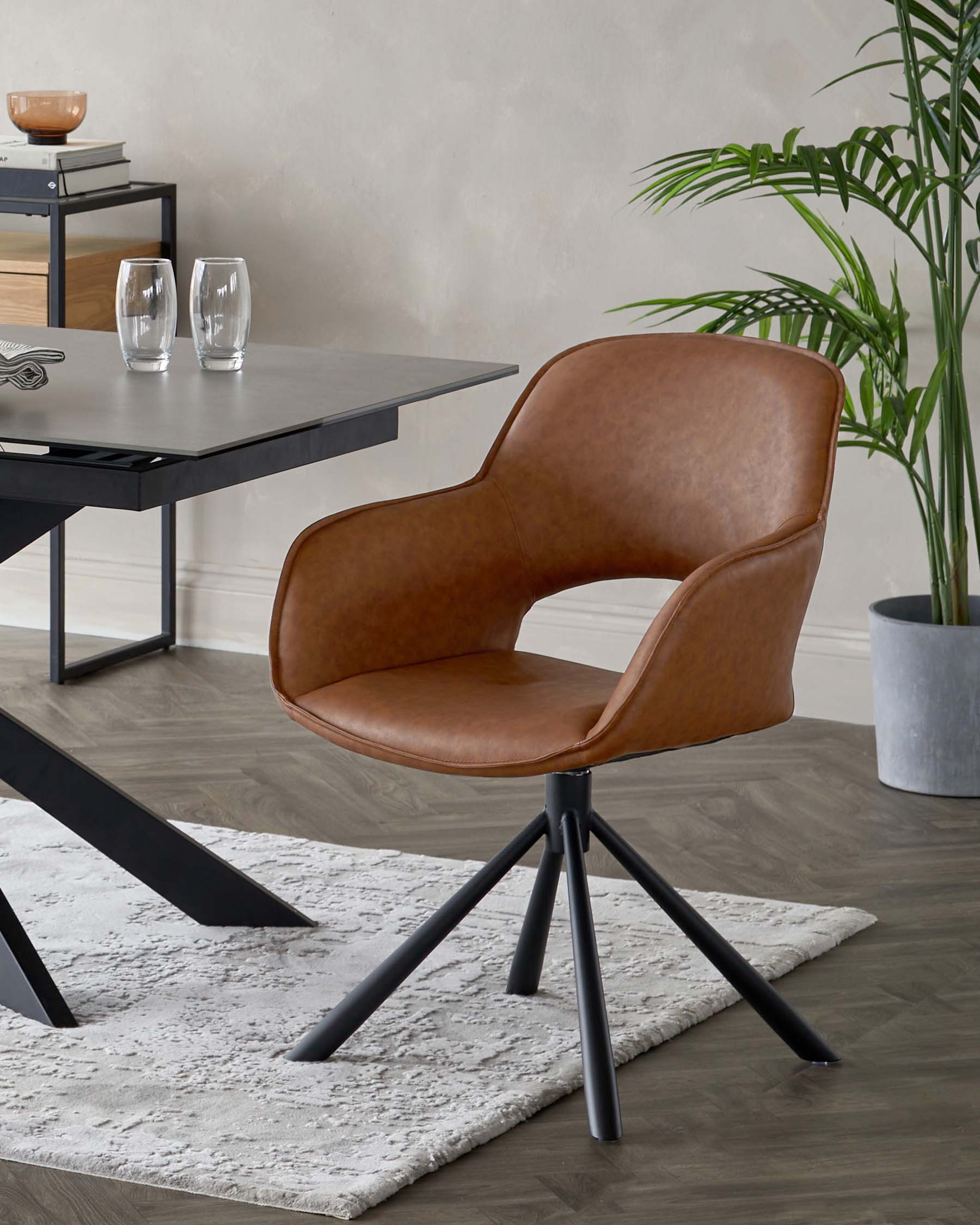 Marlow Tan Faux Leather Swivel Dining Armchair