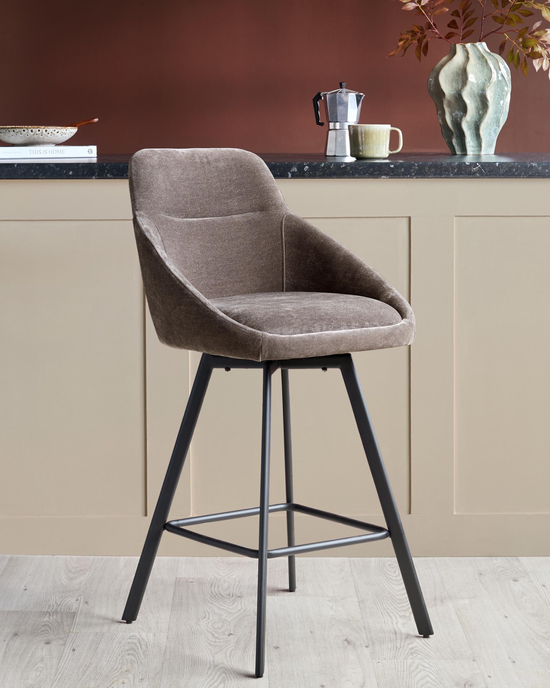 Cleo mocha fabric swivel bar stool
