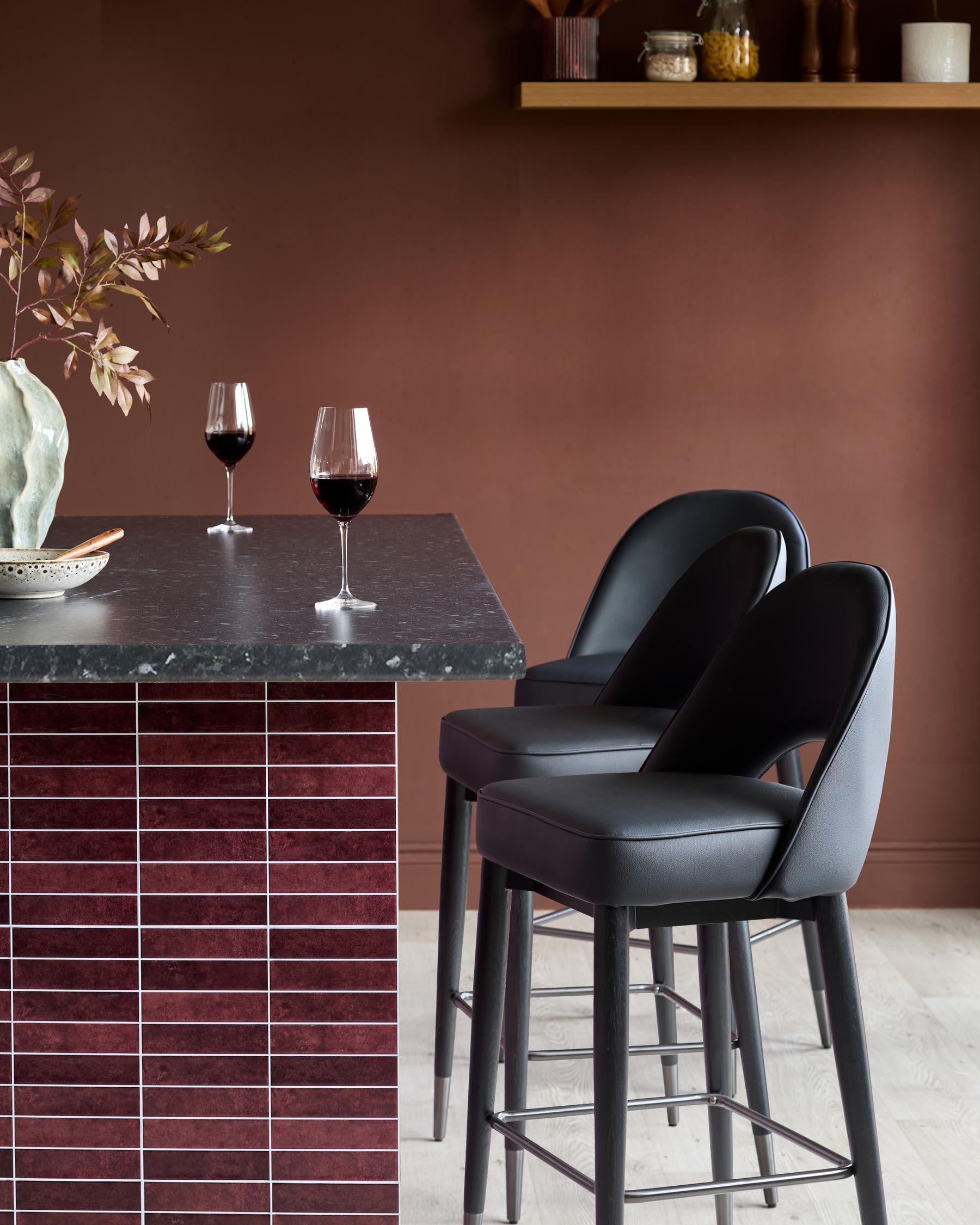Clover black faux leather bar stool