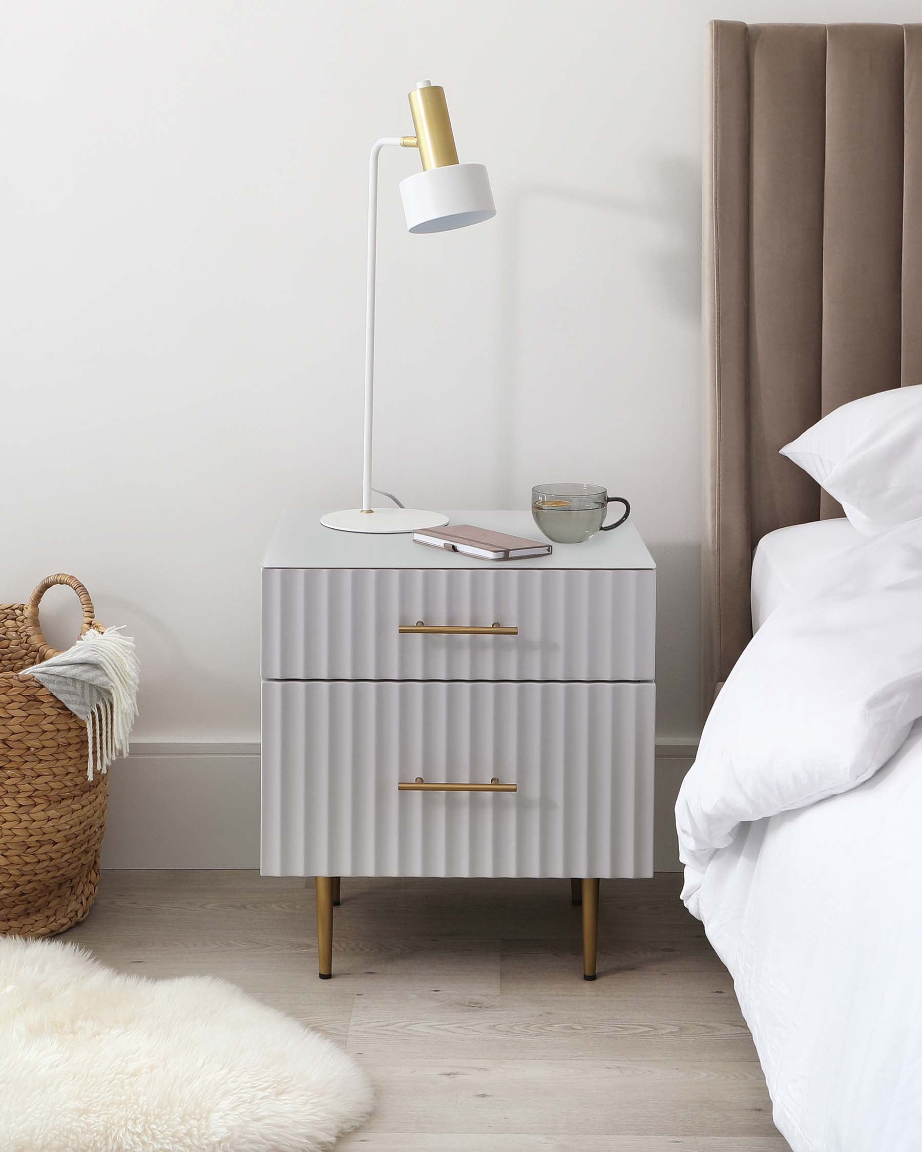 Albury light grey 2 drawer bedside table