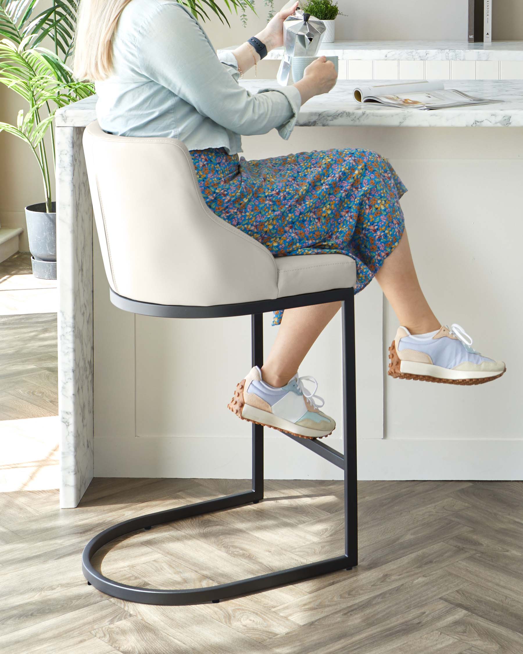 Form Light Grey Faux Leather Bar Stool