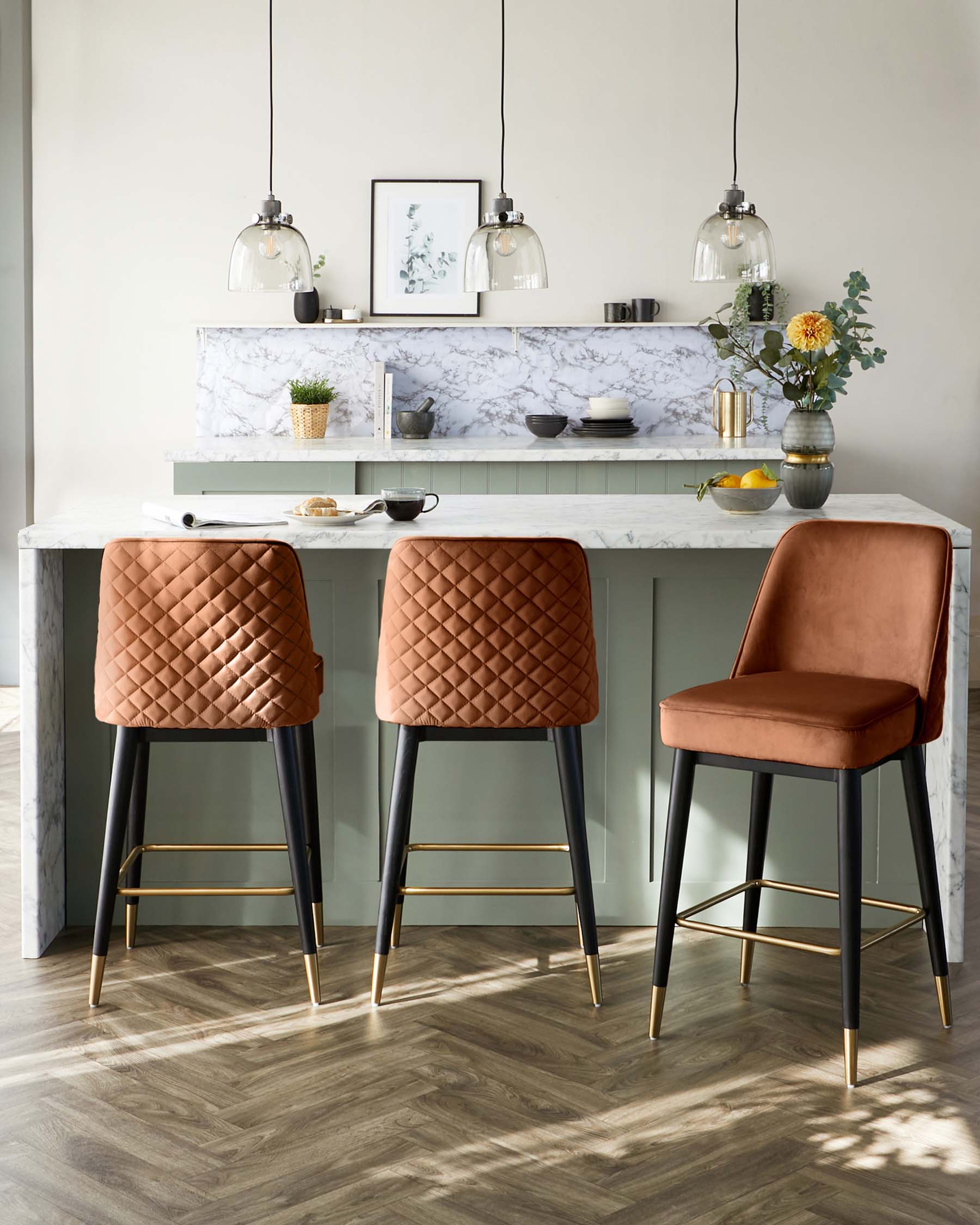 Mae Rust Velvet Bar stool - Danetti | Quality Furniture, Designed In The UK