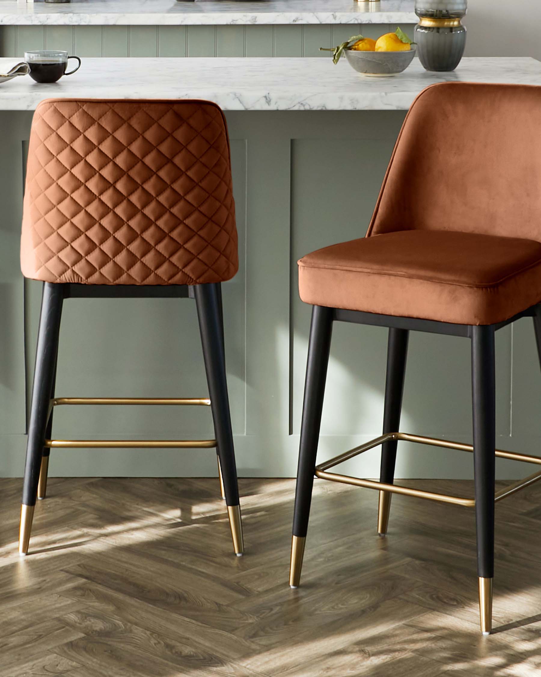 Mae Rust Velvet Bar stool - Danetti | Quality Furniture, Designed In The UK