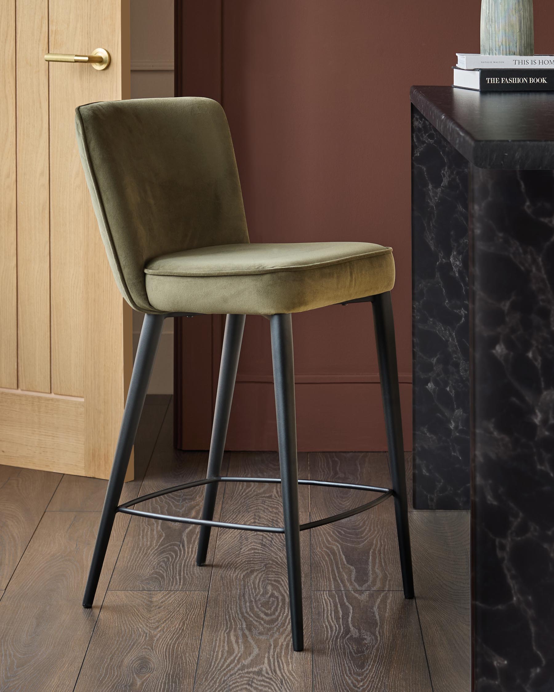 Serena olive green velvet bar stool