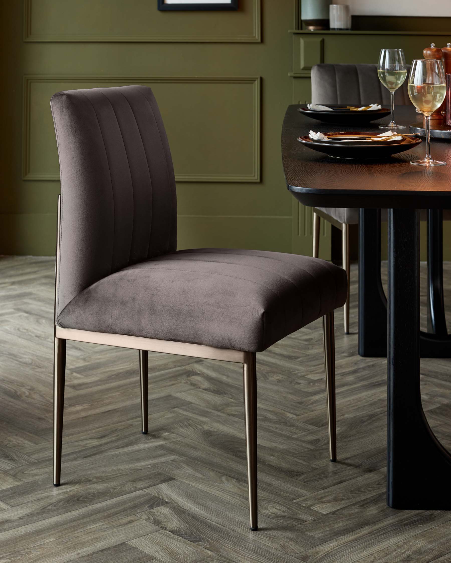 Kendra Brushed Bronze Dining Chair Mocha Velvet