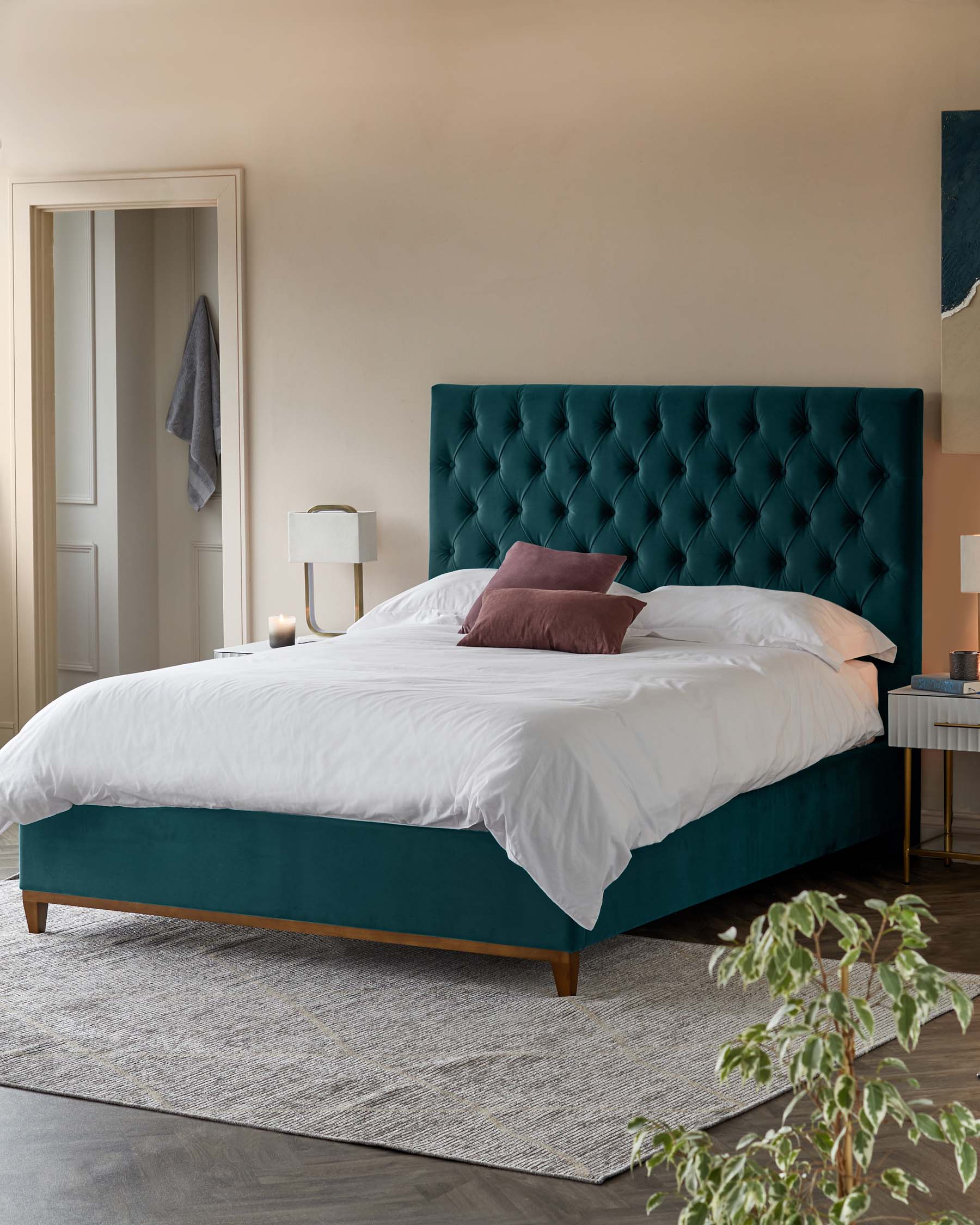 Libby Teal Velvet King Size Bed With Storage
