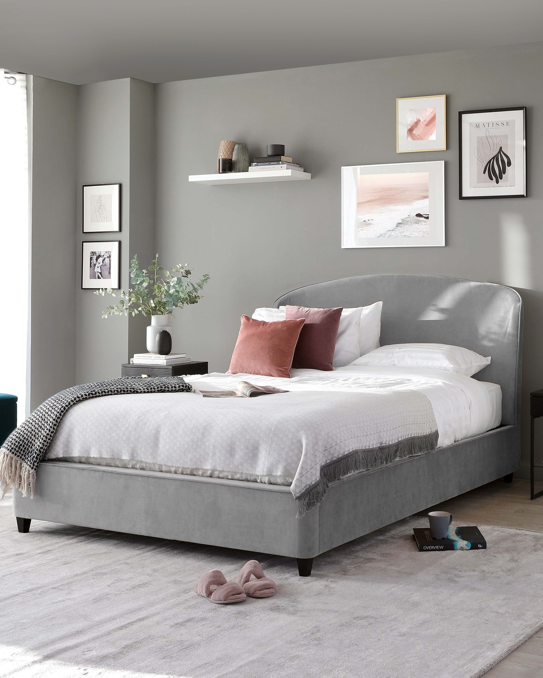Carina Light Grey Velvet King Size Ottoman Storage Bed