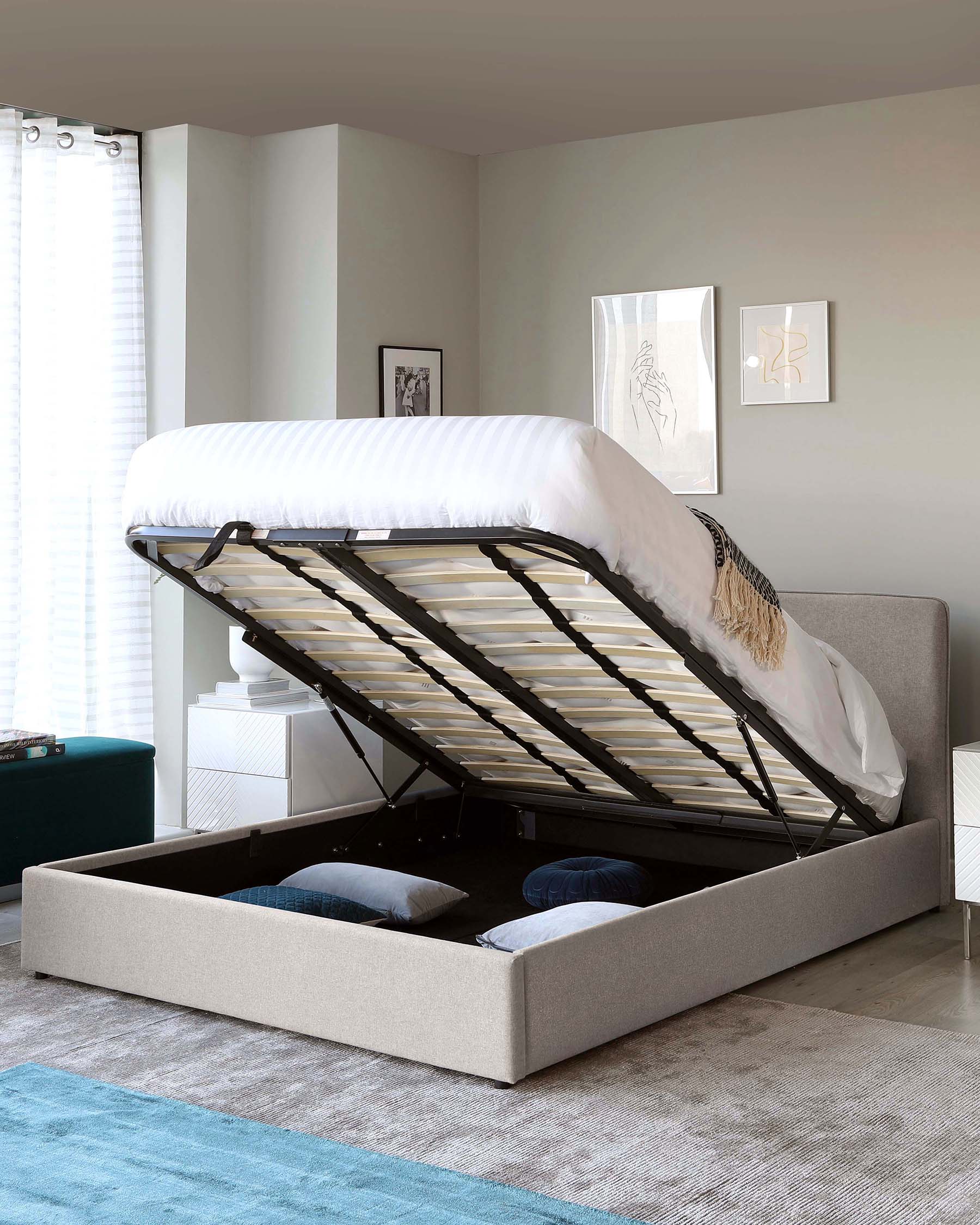 Turin Grey Fabric Double Ottoman Storage Bed