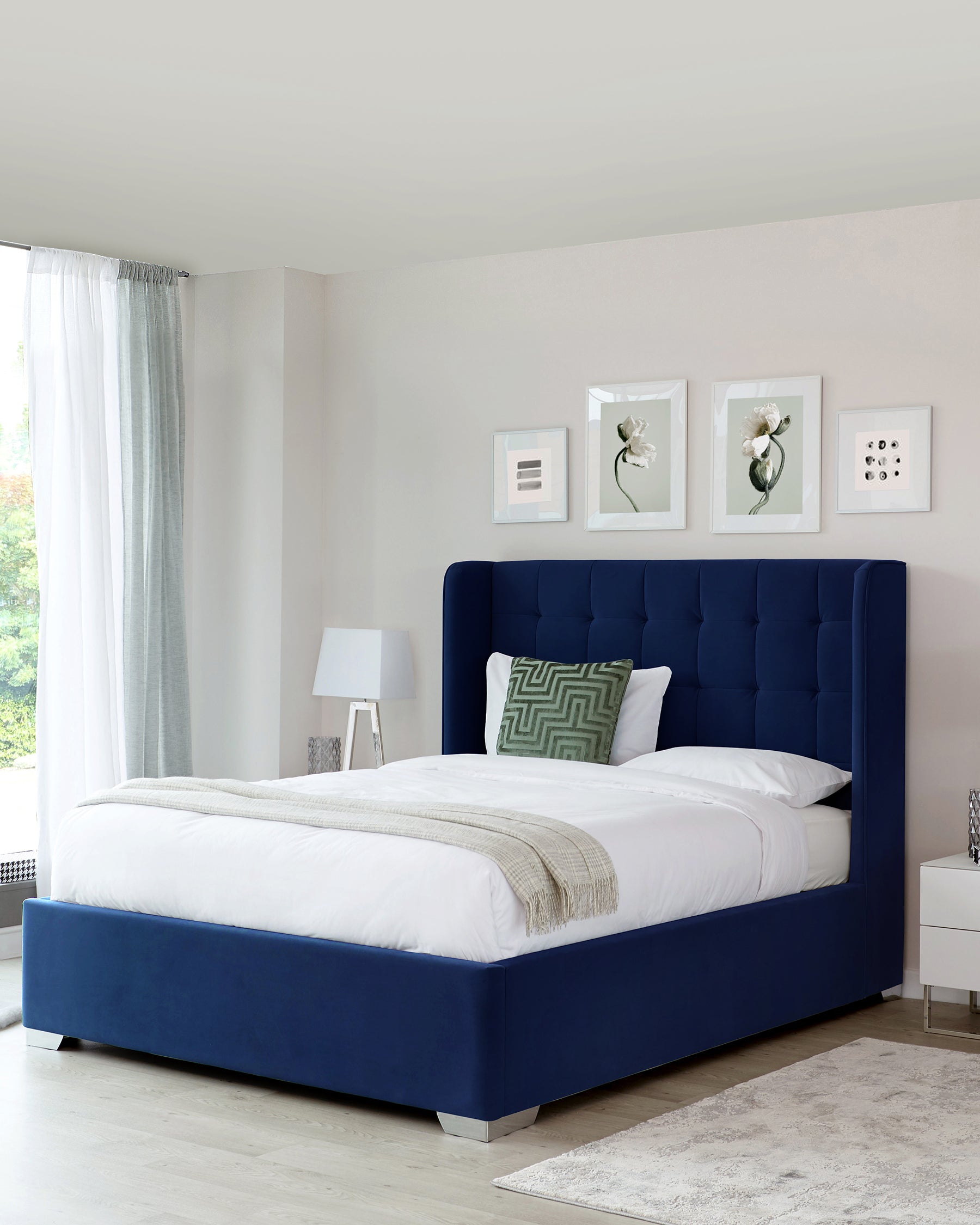 Dexter Navy Blue Velvet Super King Size Ottoman Storage Bed