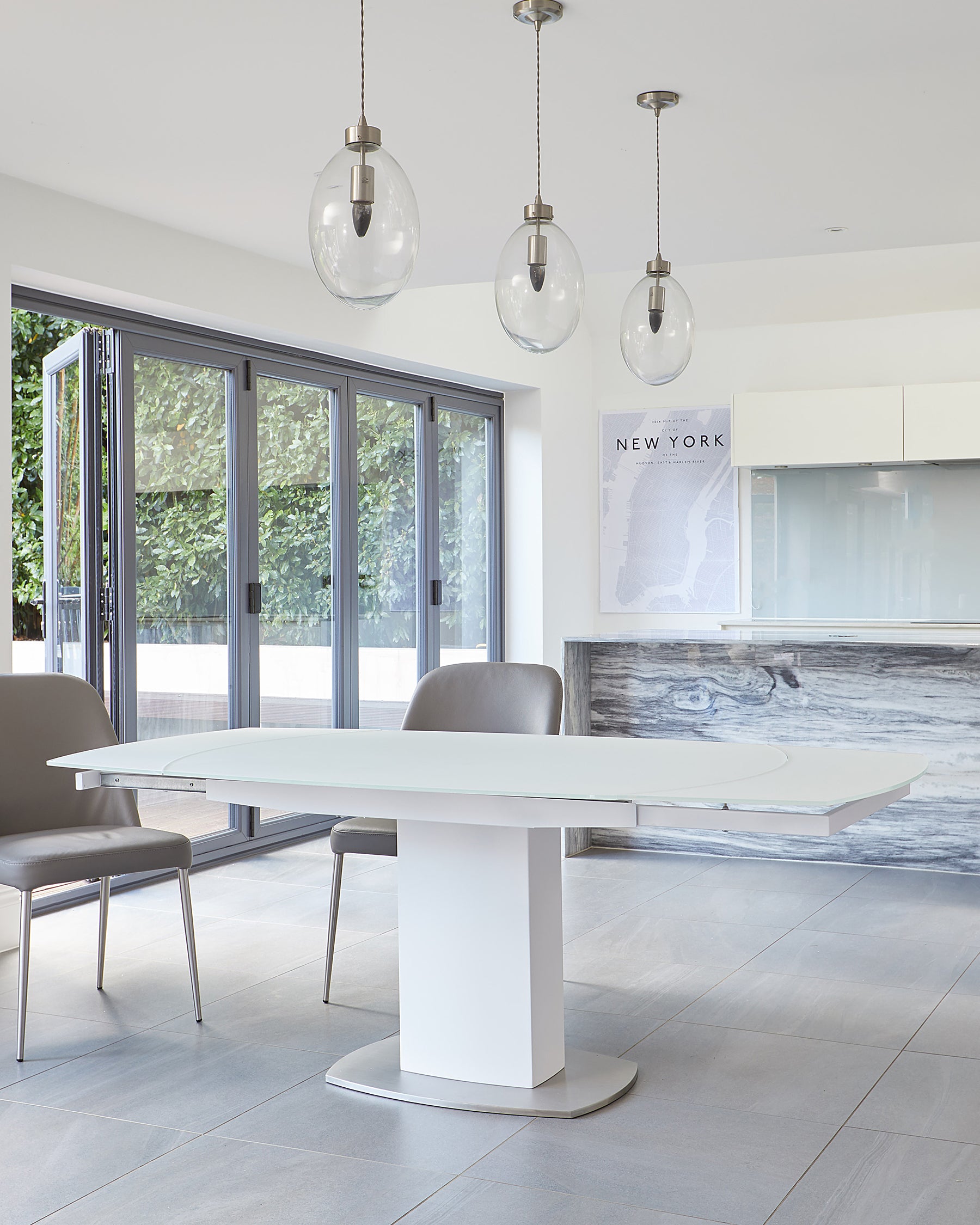 Camillo White Frosted Glass Extending 6 to 8 Seater Dining Table