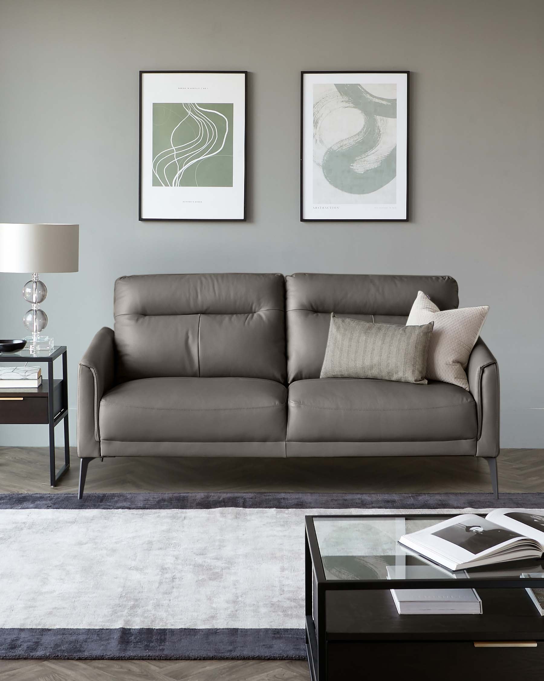 Brooks Dark Grey Leather 2 Seater Sofa