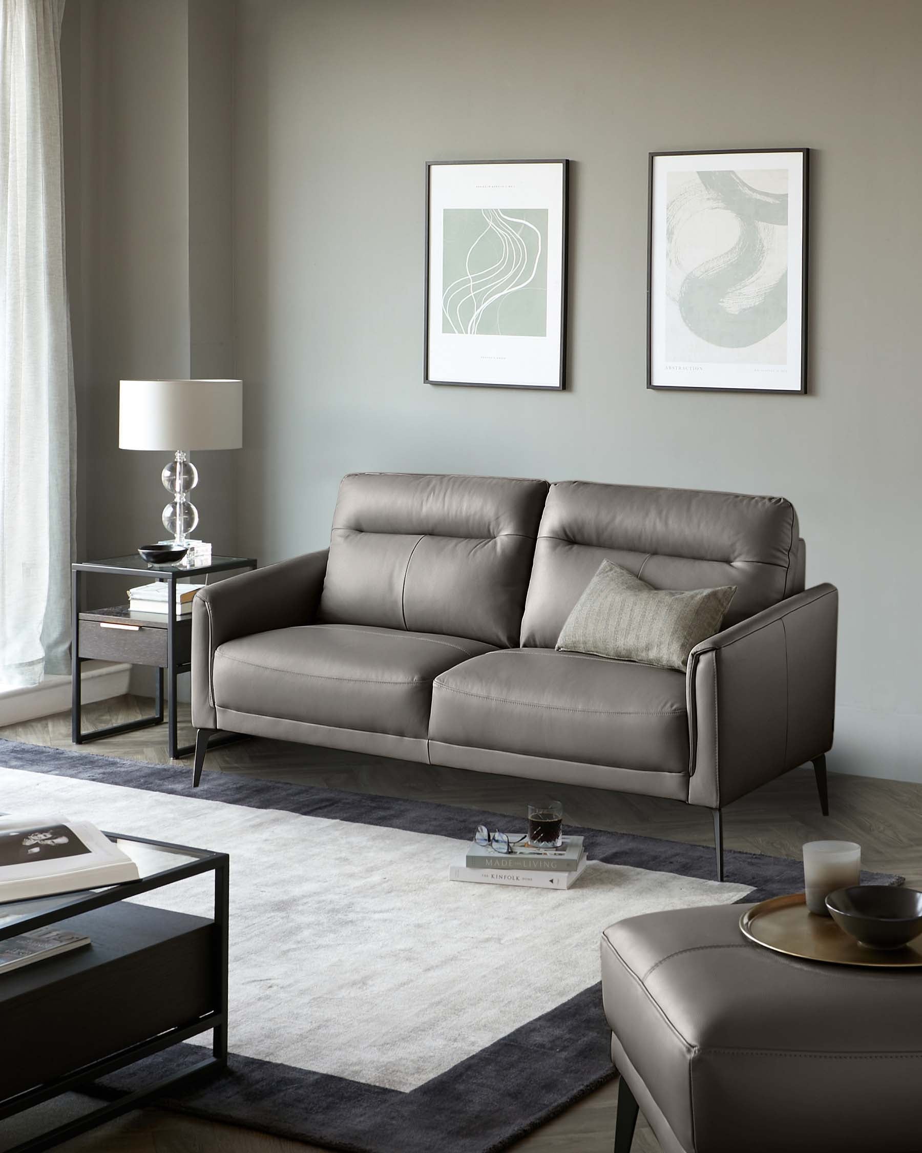 Brooks Dark Grey Leather 2 Seater Sofa