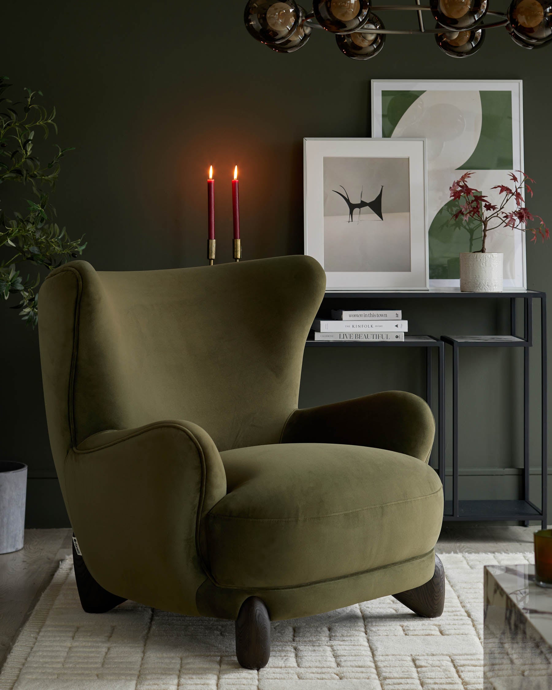 Harlan olive green velvet accent chair