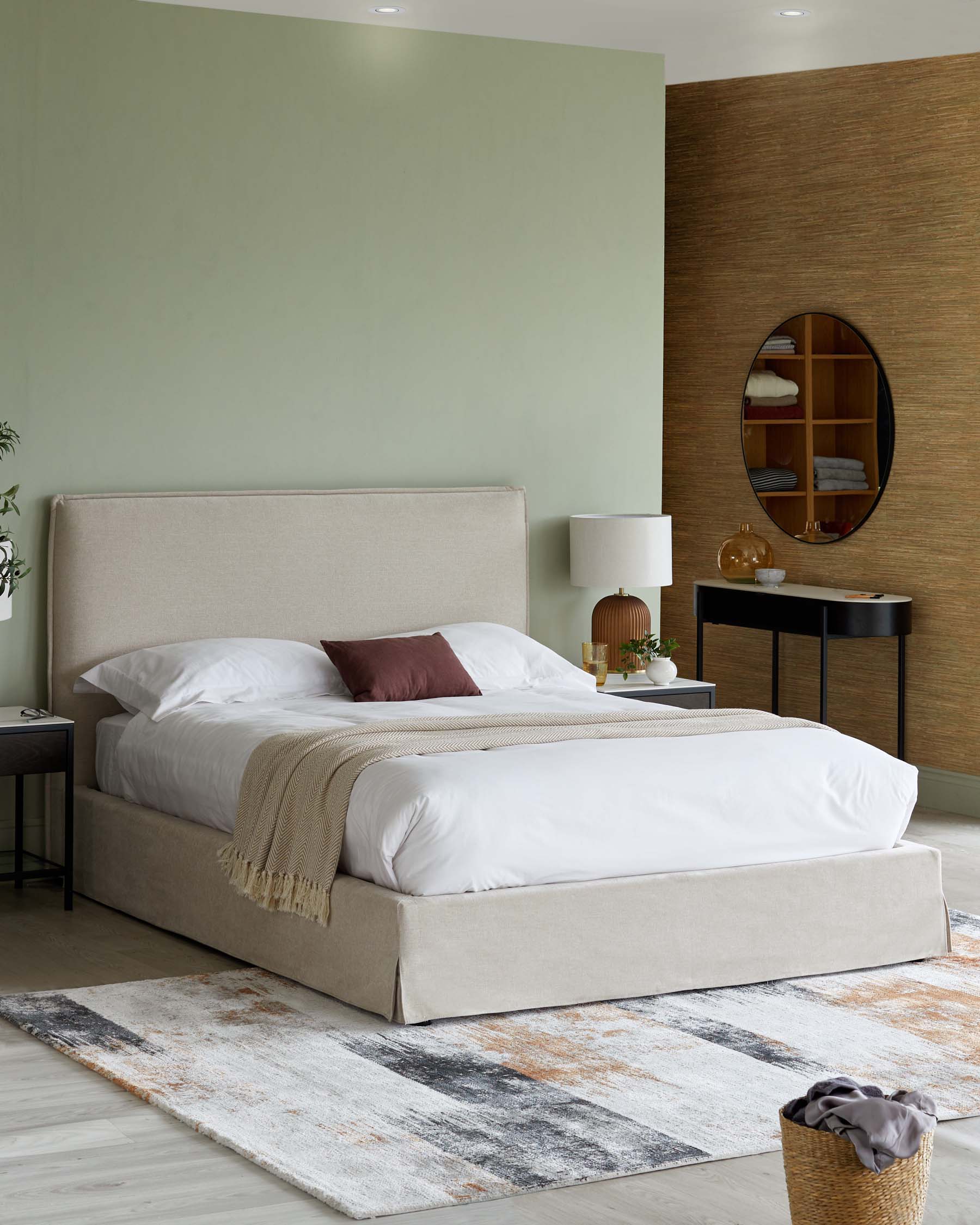Kinsley Natural Chenille Double Ottoman Storage Bed
