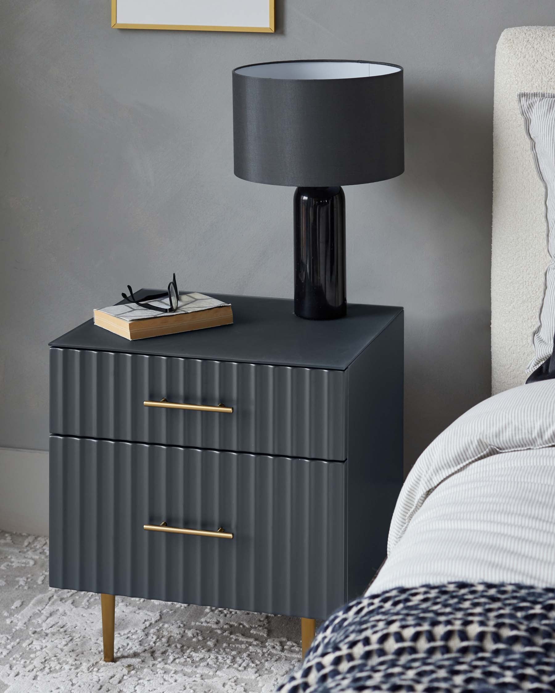 Albury dark grey 2 drawer bedside table