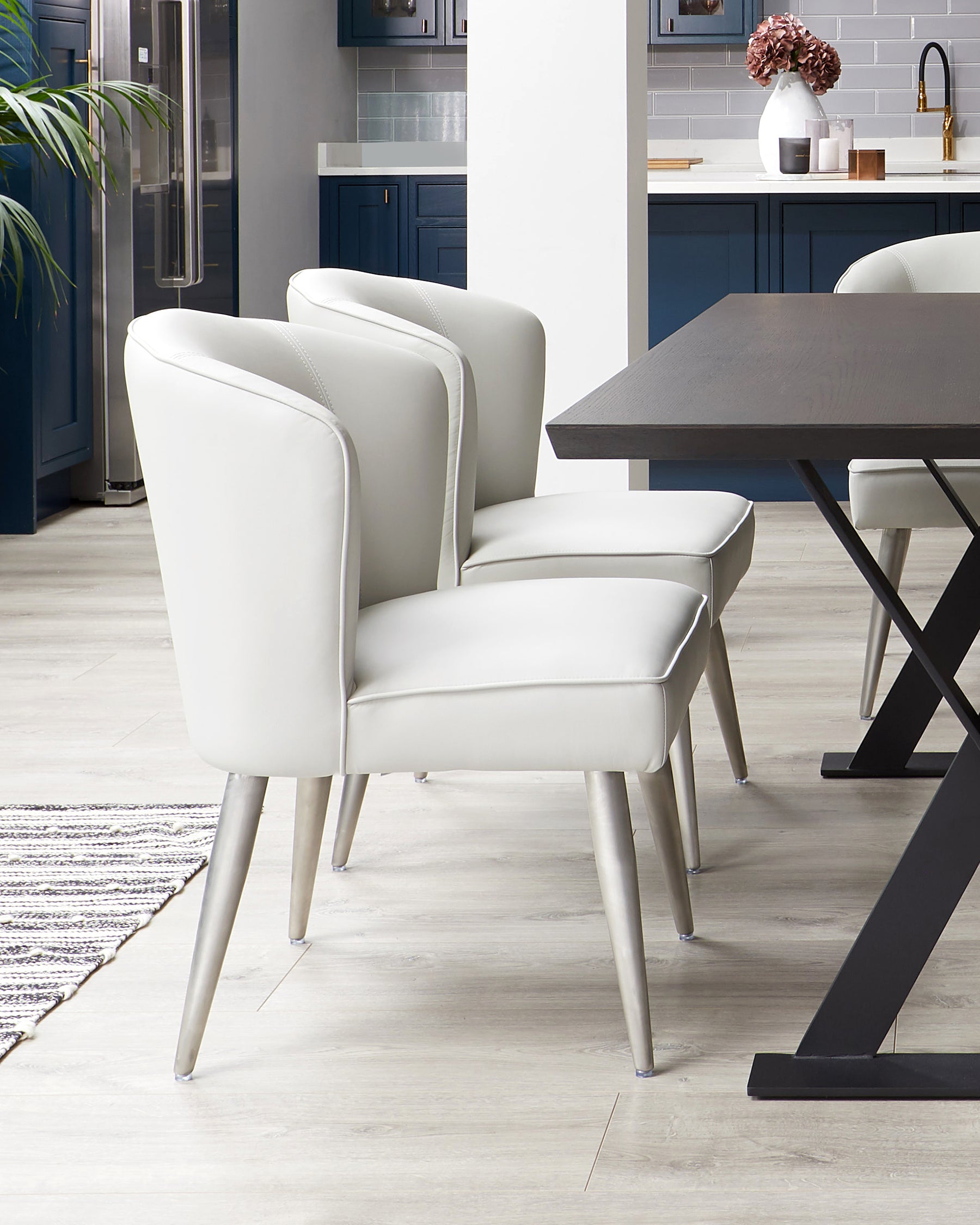 Mellow Light Grey Faux Leather Dining Chair With Steel Legs