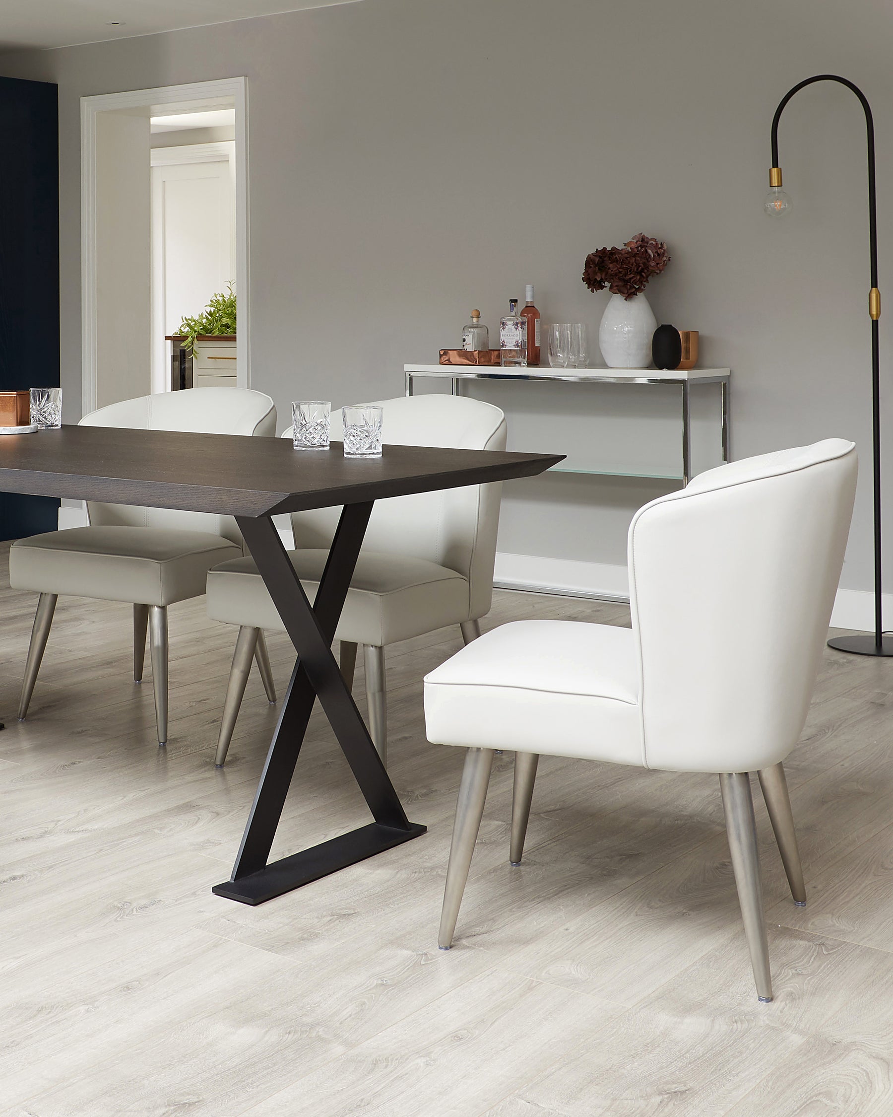 Mellow Light Grey Faux Leather Dining Chair With Steel Legs