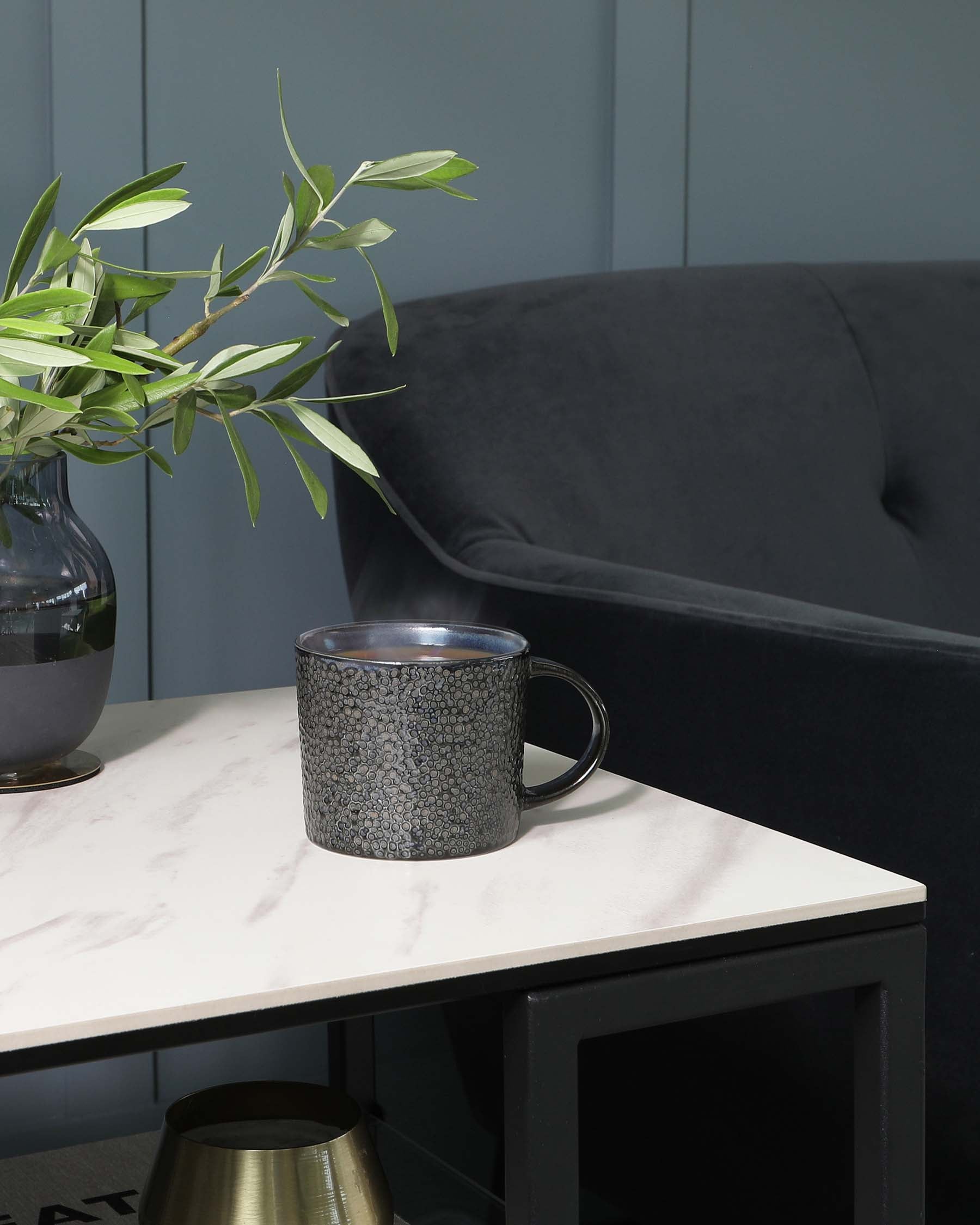 Georgia White Marbled Ceramic Side Table