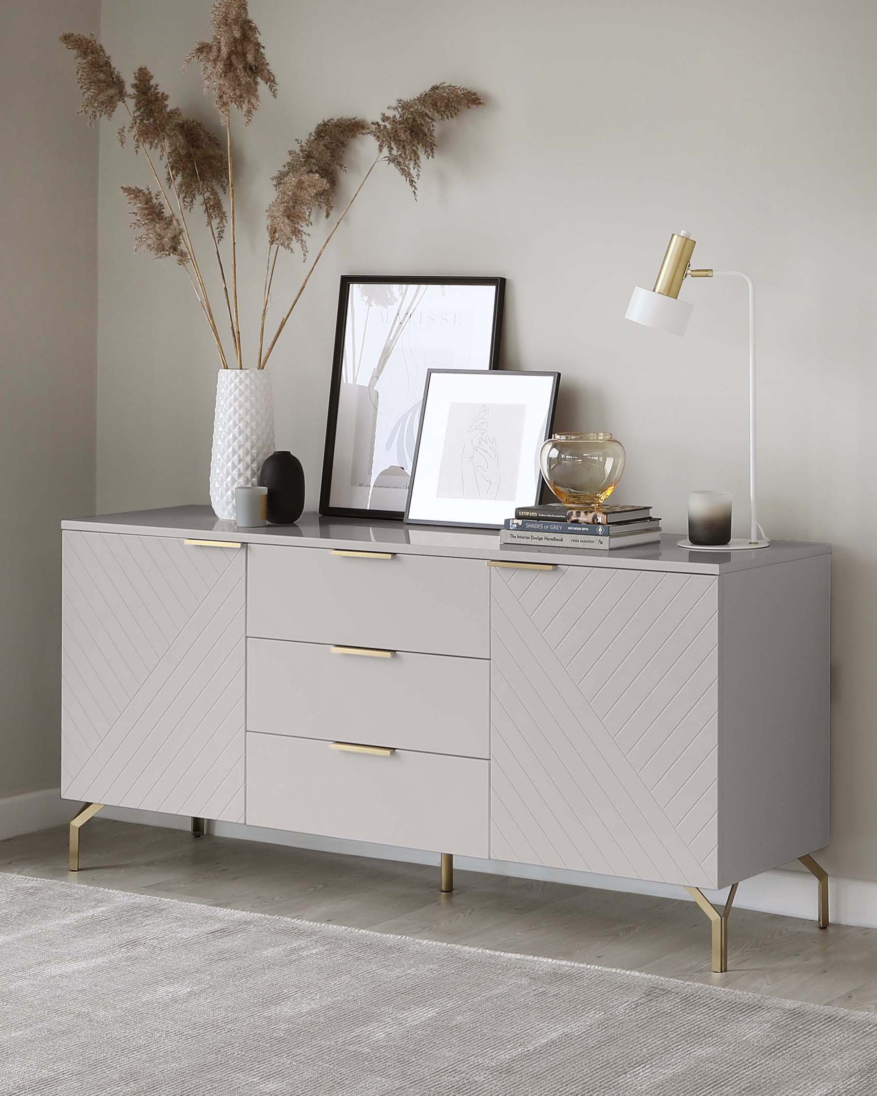 Geo Large Grey And Brass Textured Sideboard