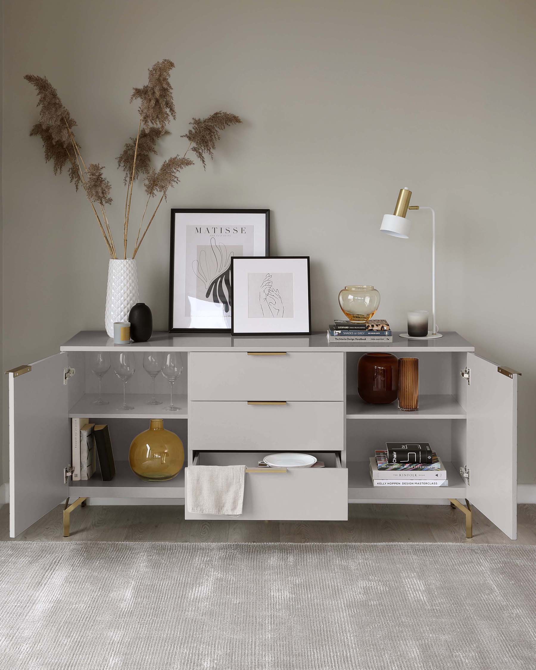 Geo Large Grey And Brass Textured Sideboard