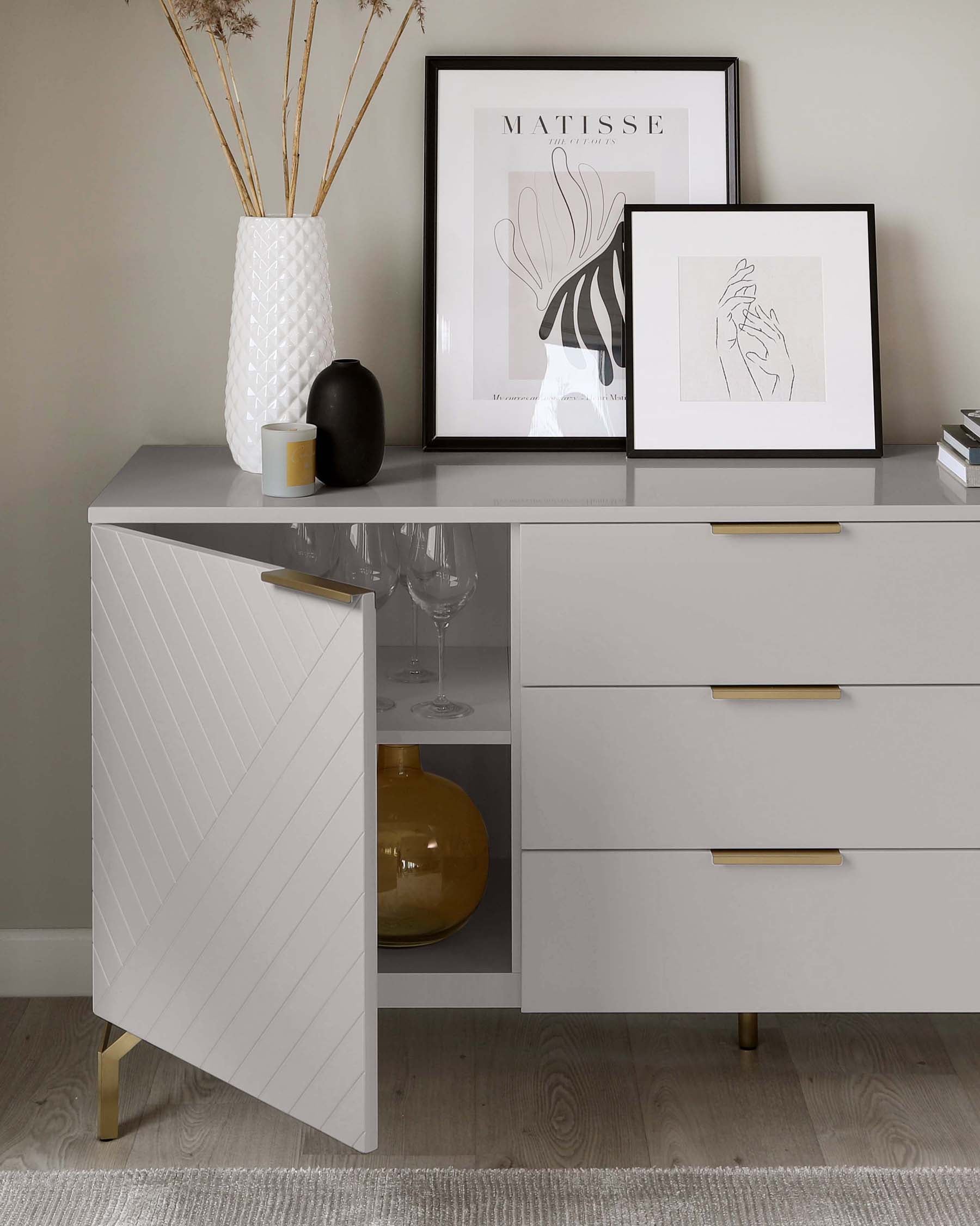 Geo Large Grey And Brass Textured Sideboard