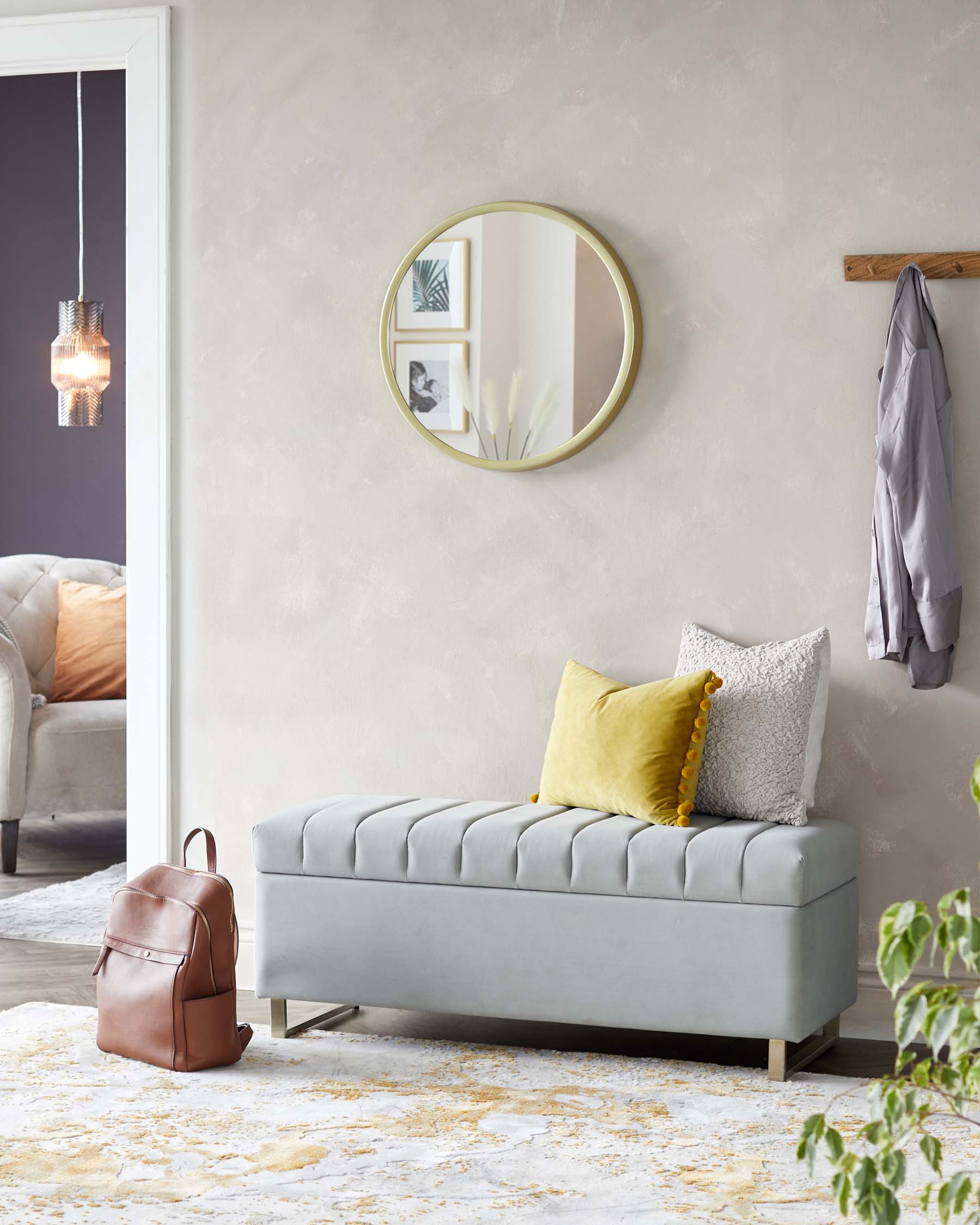Amalfi Light Grey Velvet And Brushed Steel Ottoman Bench