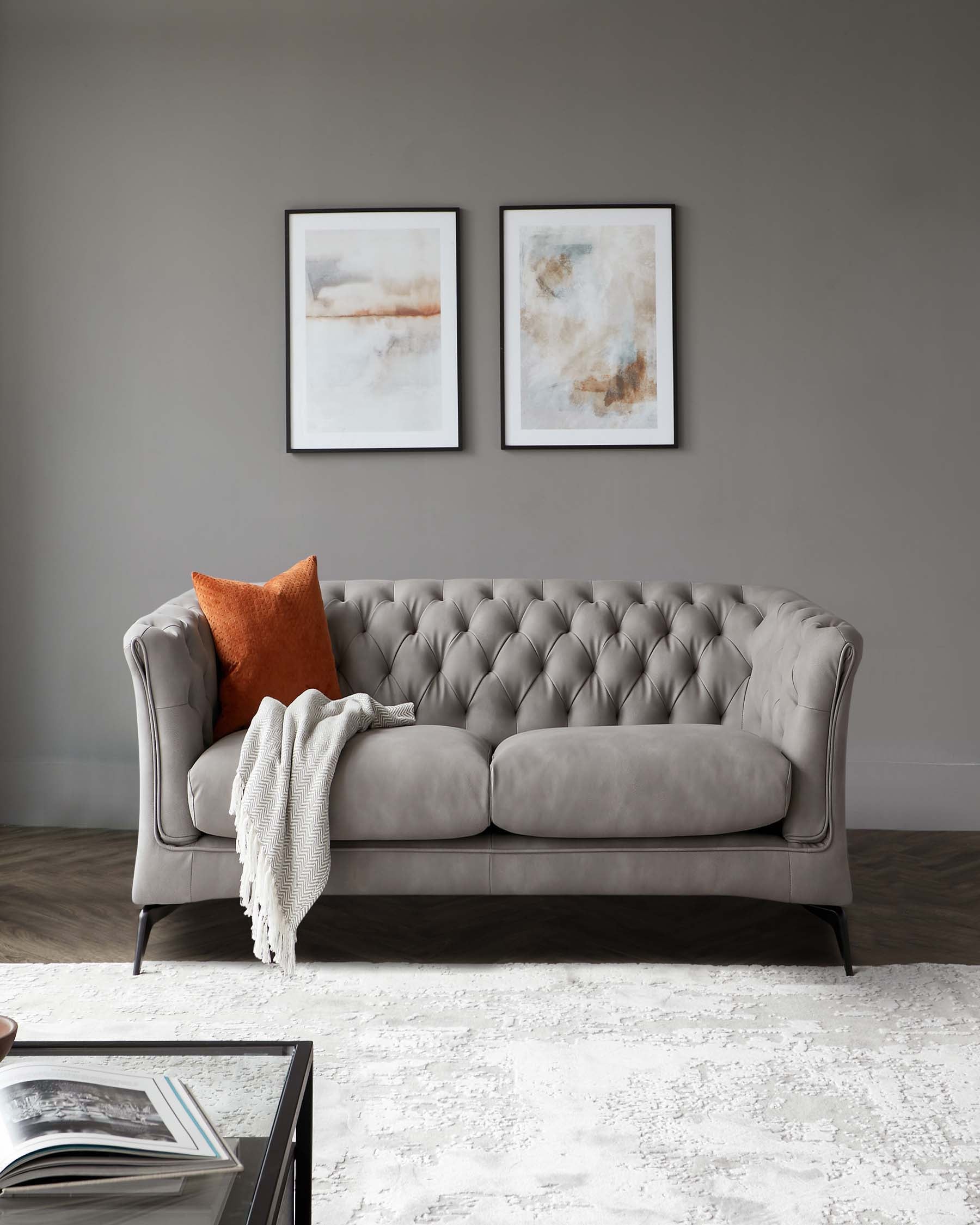 Dax Light Grey Faux Leather 2 Seater Chesterfield Sofa