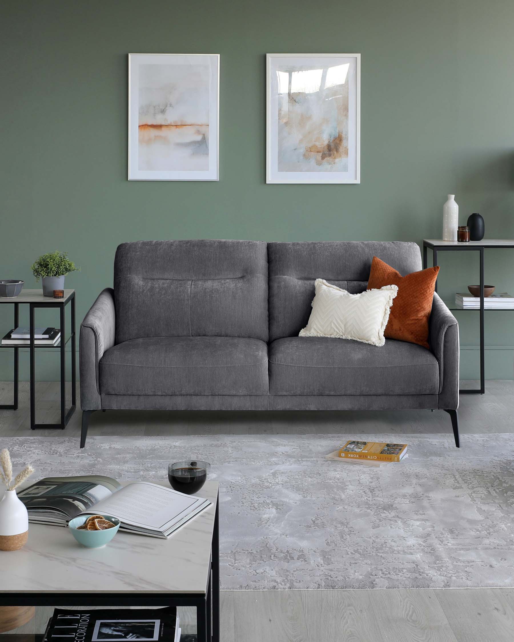 Brooks Dark Grey Fabric Pleat 2 Seater Sofa