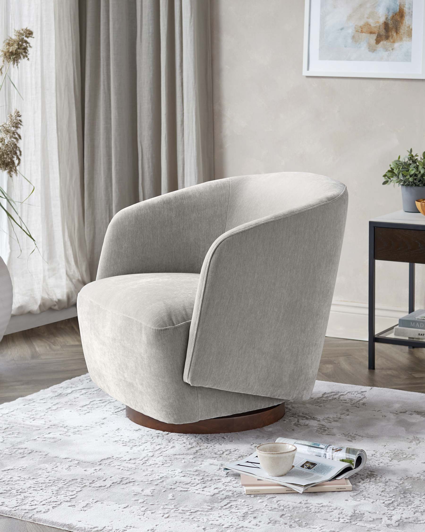 Natalia light grey chenille swivel accent chair